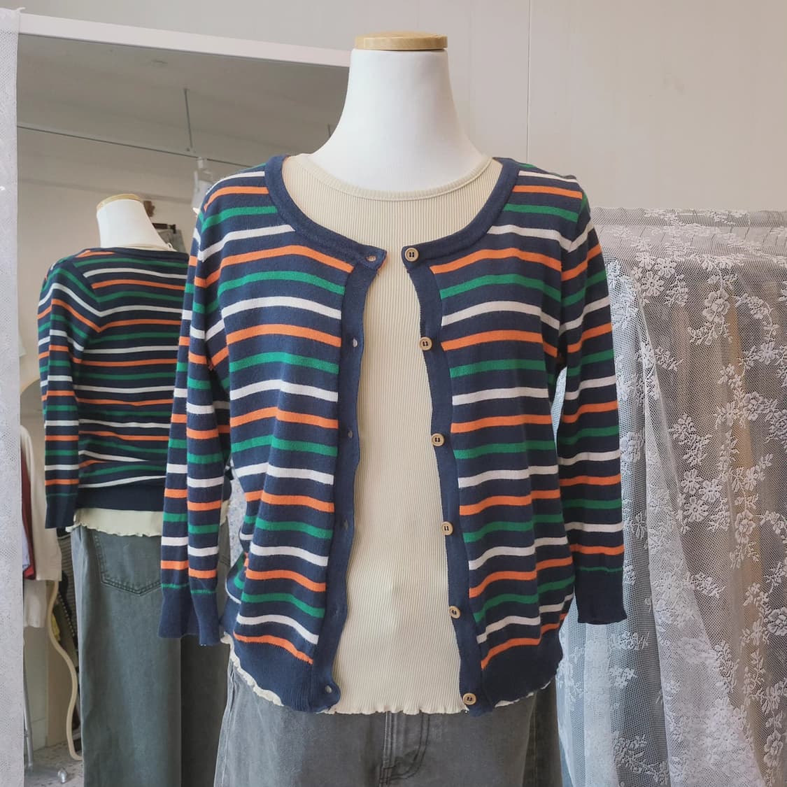 Cutie Blonde 멀티스트라이프 린넨 가디건 상품이미지1