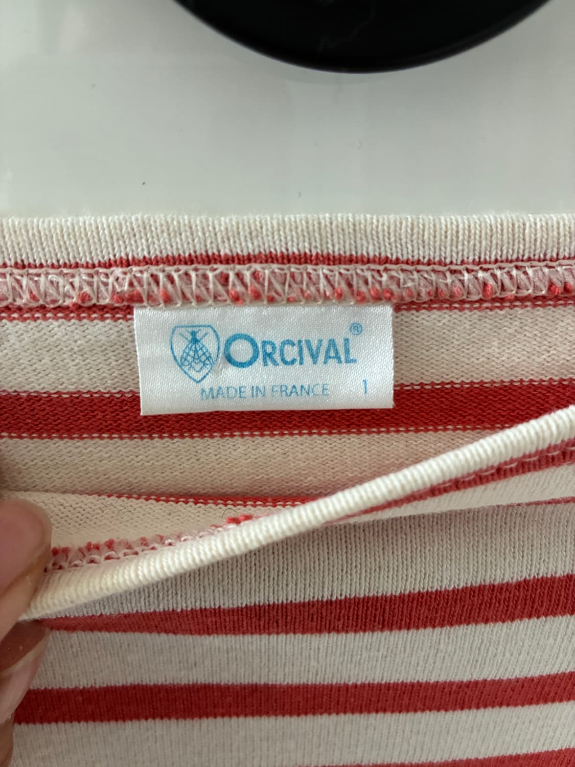 오르치발(Orcival) 스트라이프 칠부 바스크 셔츠 레드×화이트 상품이미지3