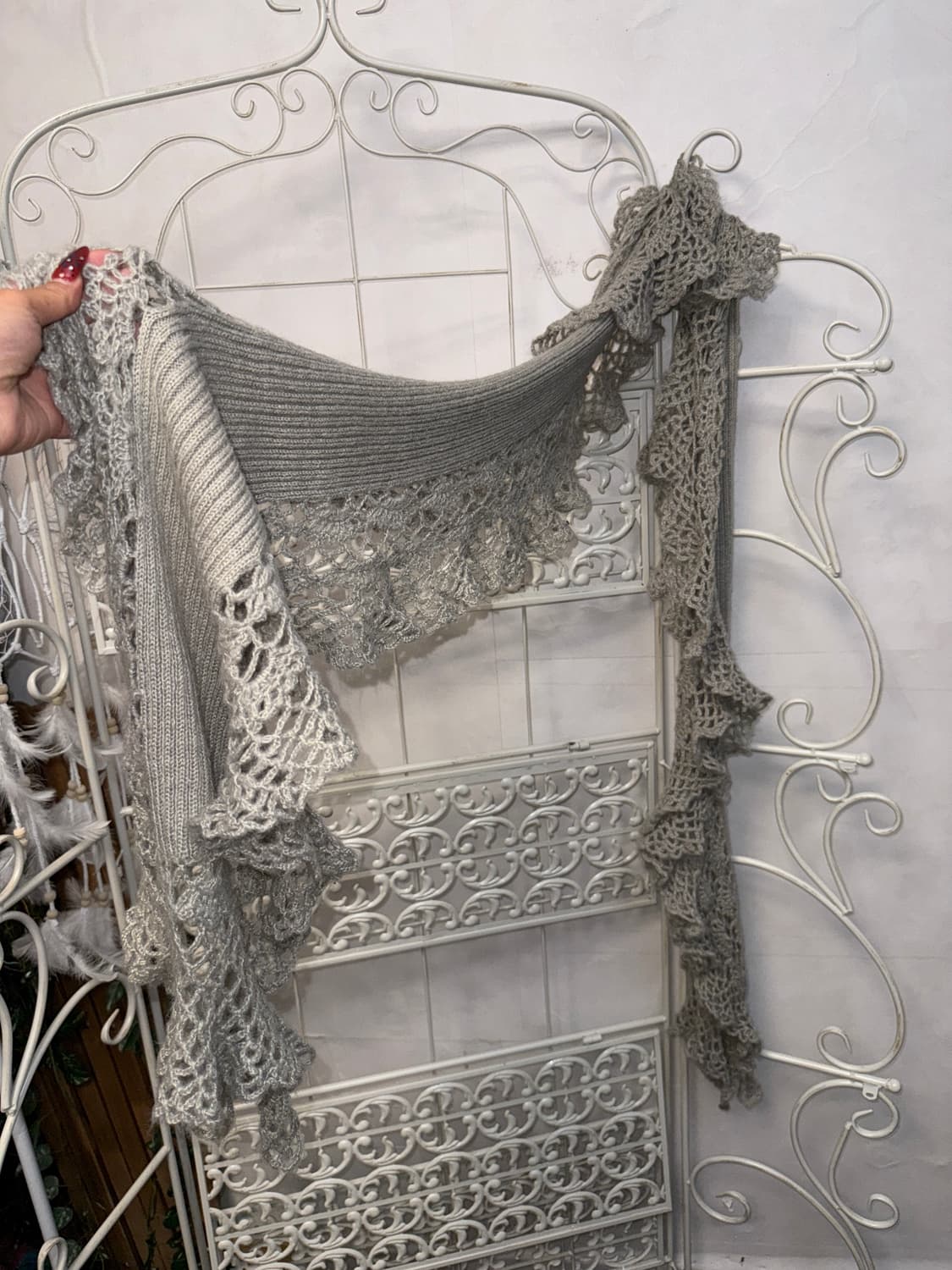 Gray grunge crochet maxi knit muffler 상품이미지3