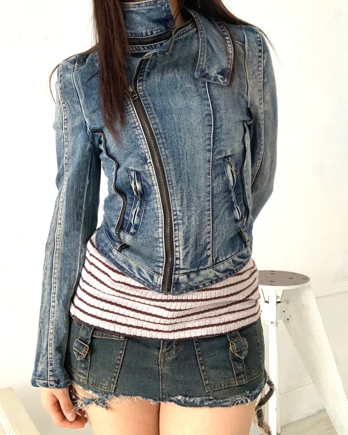 Y2K Collared zip-detail denim jacket 상품이미지7
