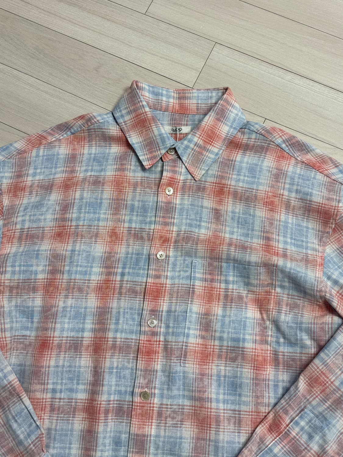 엘무드 루크 코튼 더스트 체크셔츠 - 셔벗 46사이즈 상품이미지2