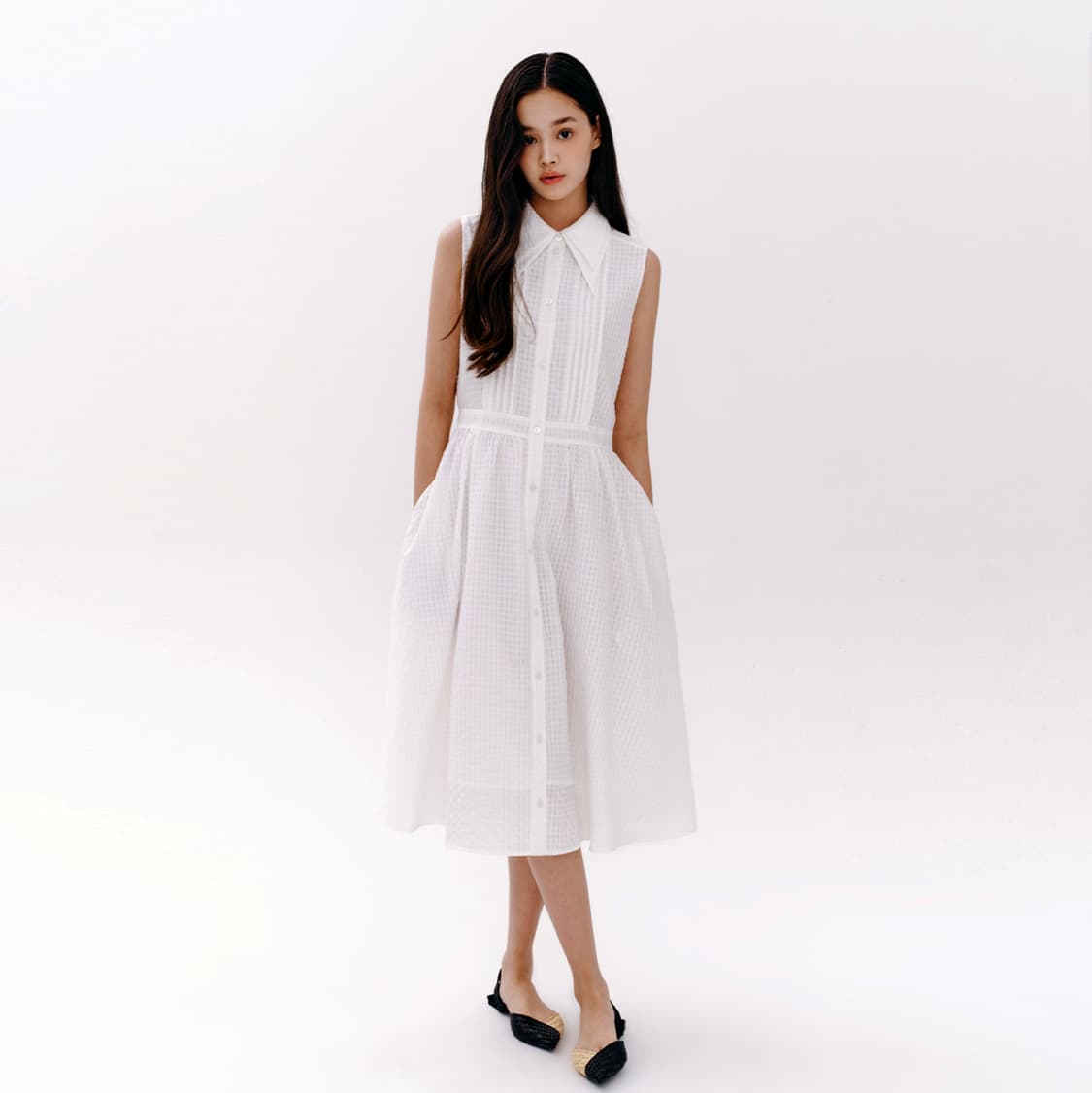 마리끌레르(marie claire) 더블카라 핀턱원피스 55-66 새상품 상품이미지1