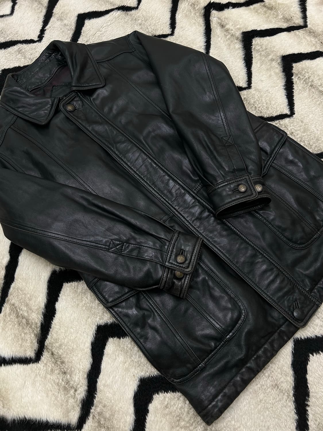 [실측XL]YSL 90s 빈티지 양가죽 사파리 자켓/블랙 상품이미지2