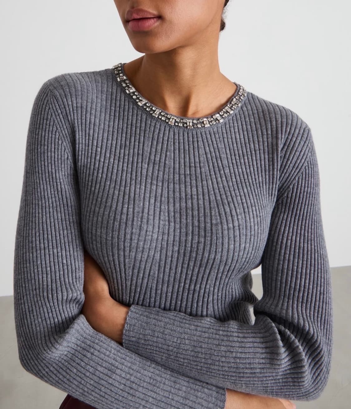 (정품/새상품) 막스마라 스튜디오 여성 그레이 크리스탈 넥 골지 울 니트 상품이미지8