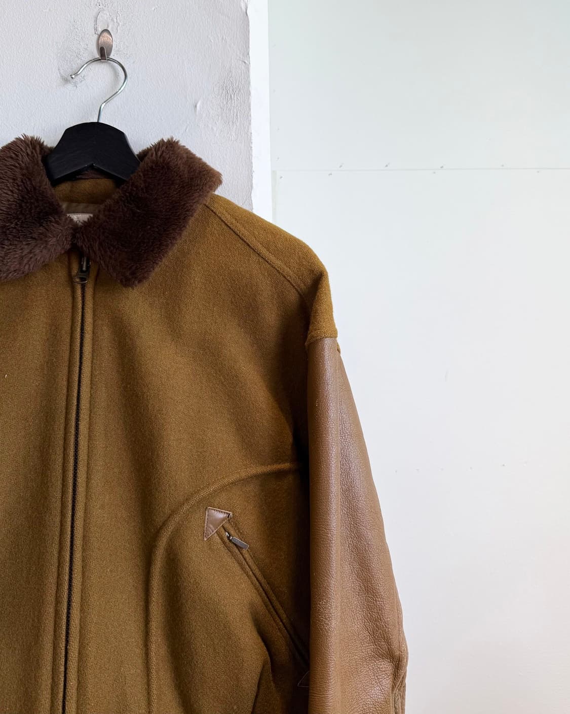 스쿱 nyc 브라운 빈티지 레더 울 자켓 상품이미지5