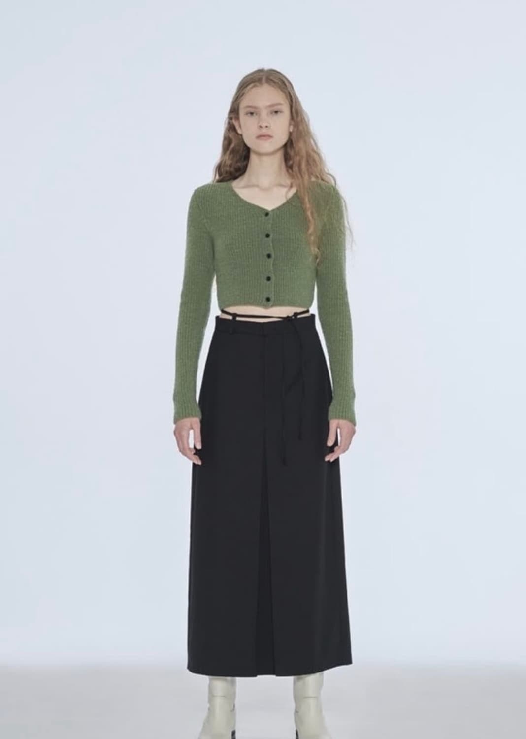 다이애그널 스트링 벨트 롱스커트 블랙 상품이미지1