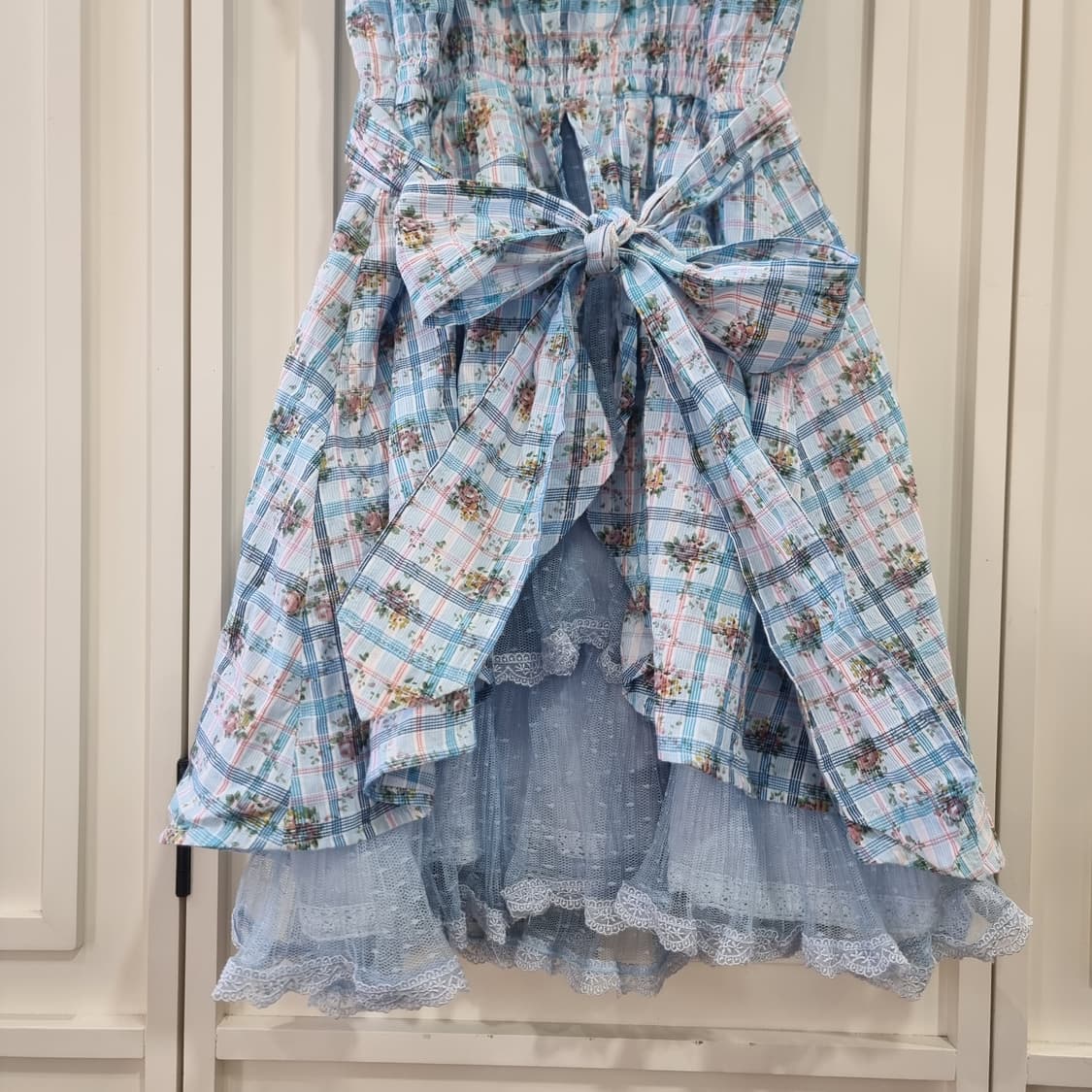 블루 체크 플라워 레이스 원피스 상품이미지5