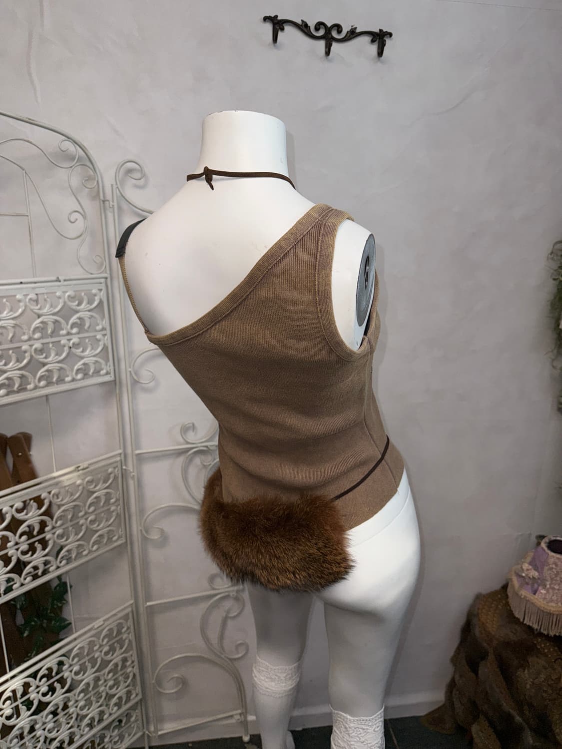 Brown y2k unbalance belted sleeveless 상품이미지6