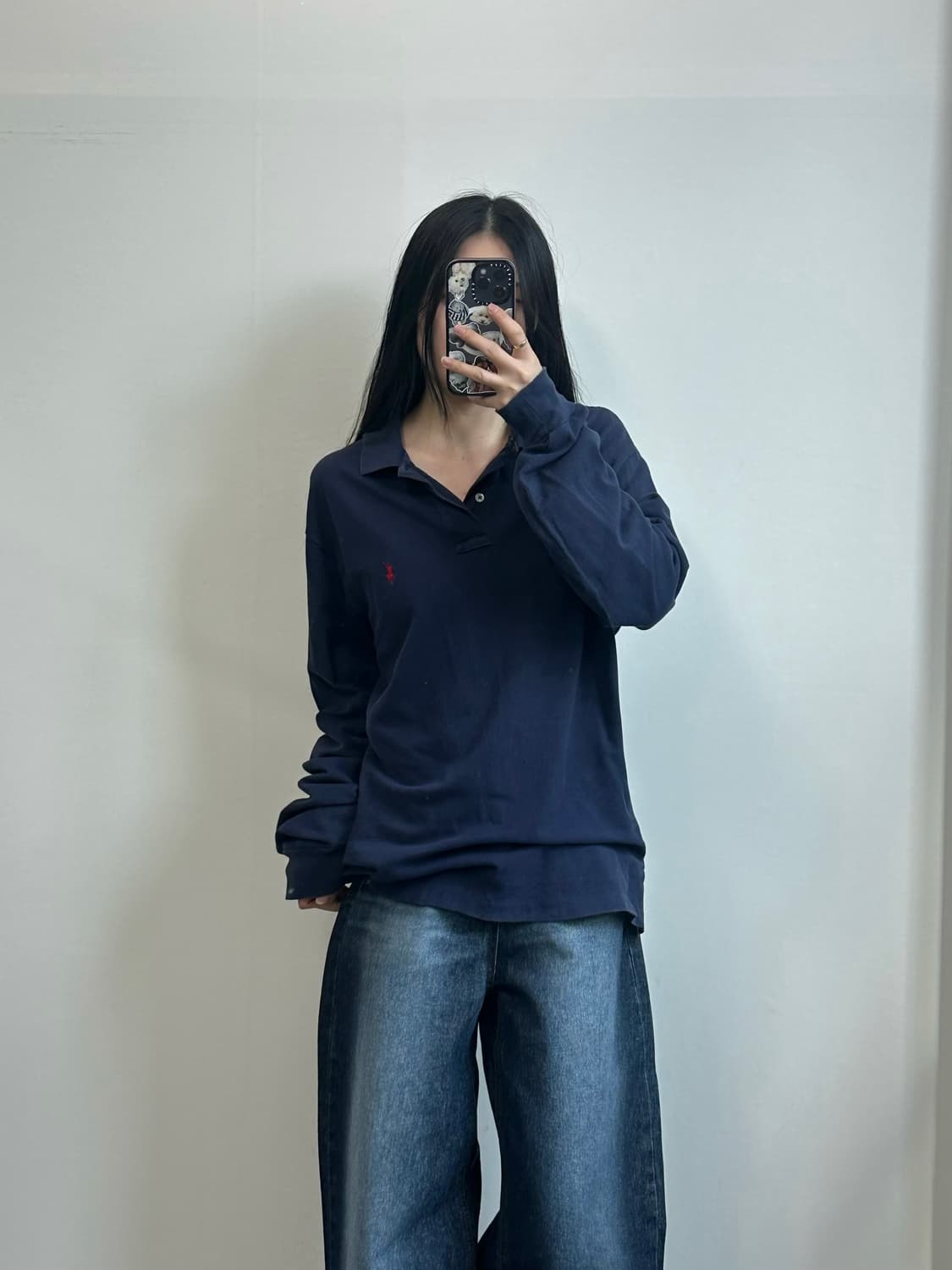 폴로 랄프로렌 자수로고 네이비 긴팔 카라티 상품이미지1