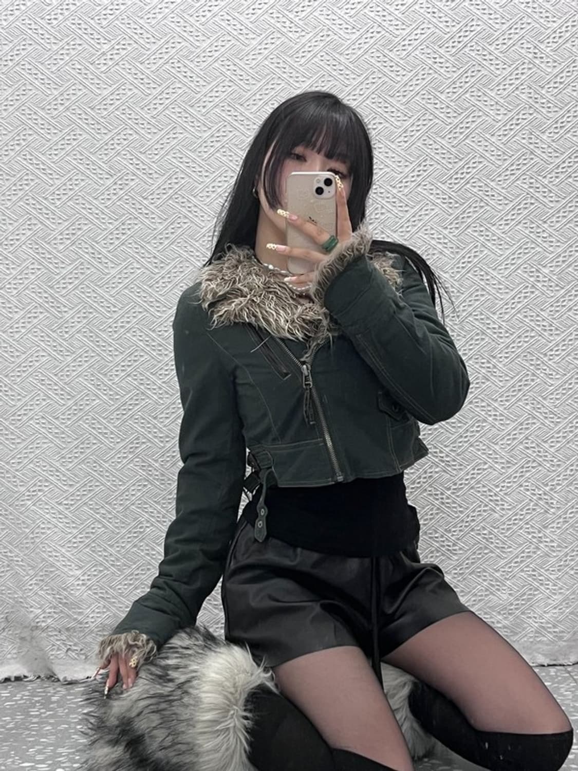 빈티지 핀터걸 보헤미안 시크 퍼 무스탕 크롭 자켓 90 C09624 상품이미지1