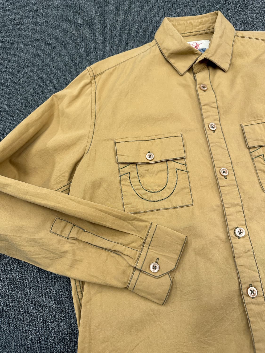 XL) 트루 릴리전 로고 스티치 브라운 데님셔츠 상품이미지4