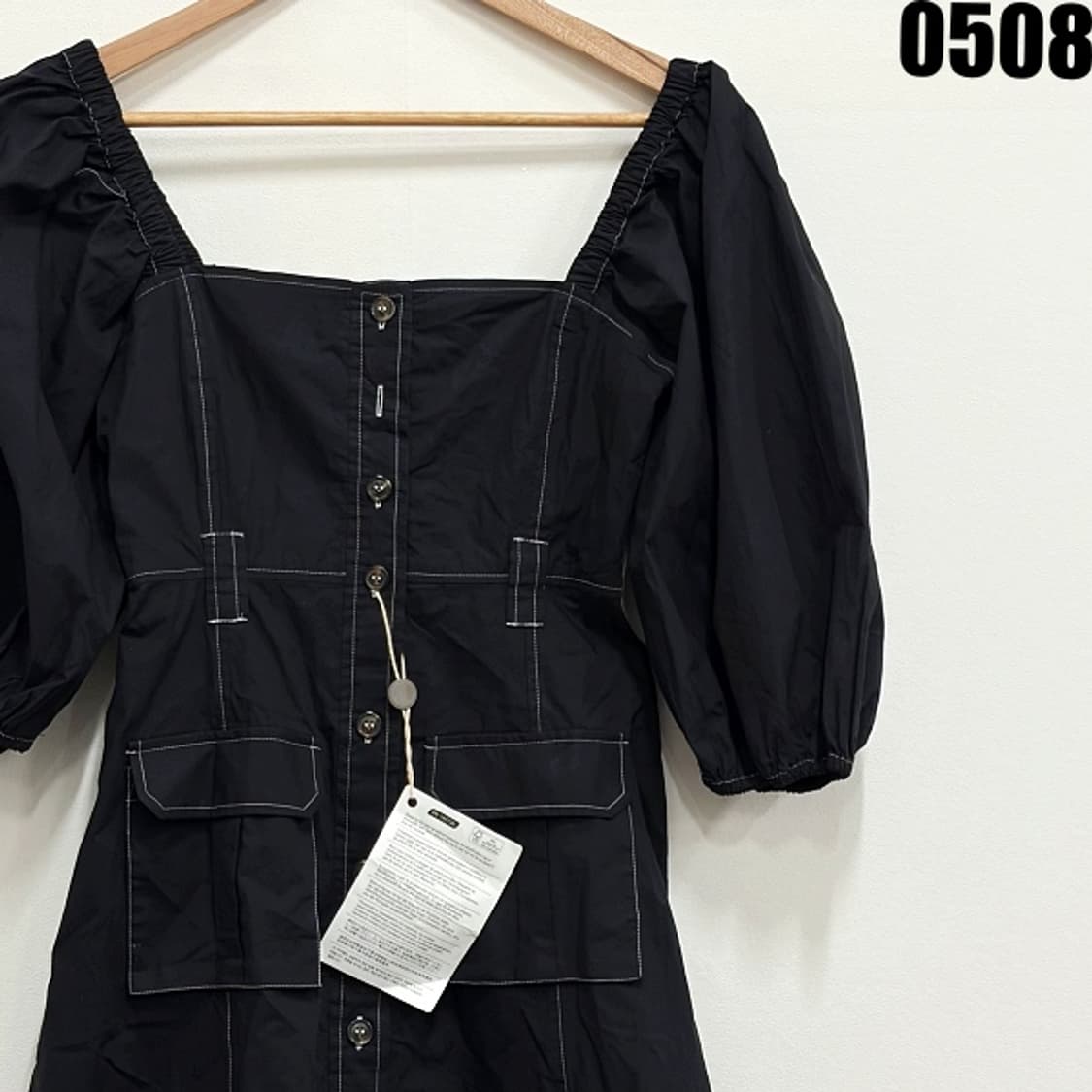 GANNI 스퀘어넥 퍼프 소매 롱 원피스 32 0508 상품이미지2
