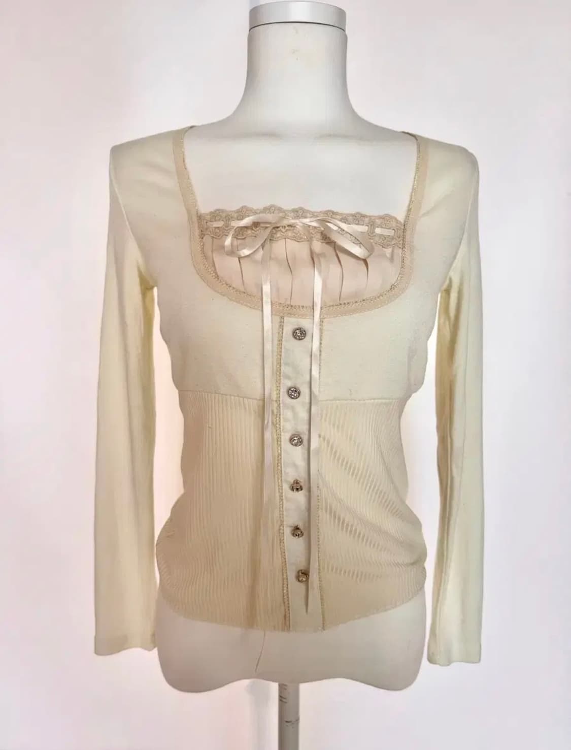 공겜여주 히메갸루 로걀탑 러블리 레이스 리본 슬리브 상품이미지1