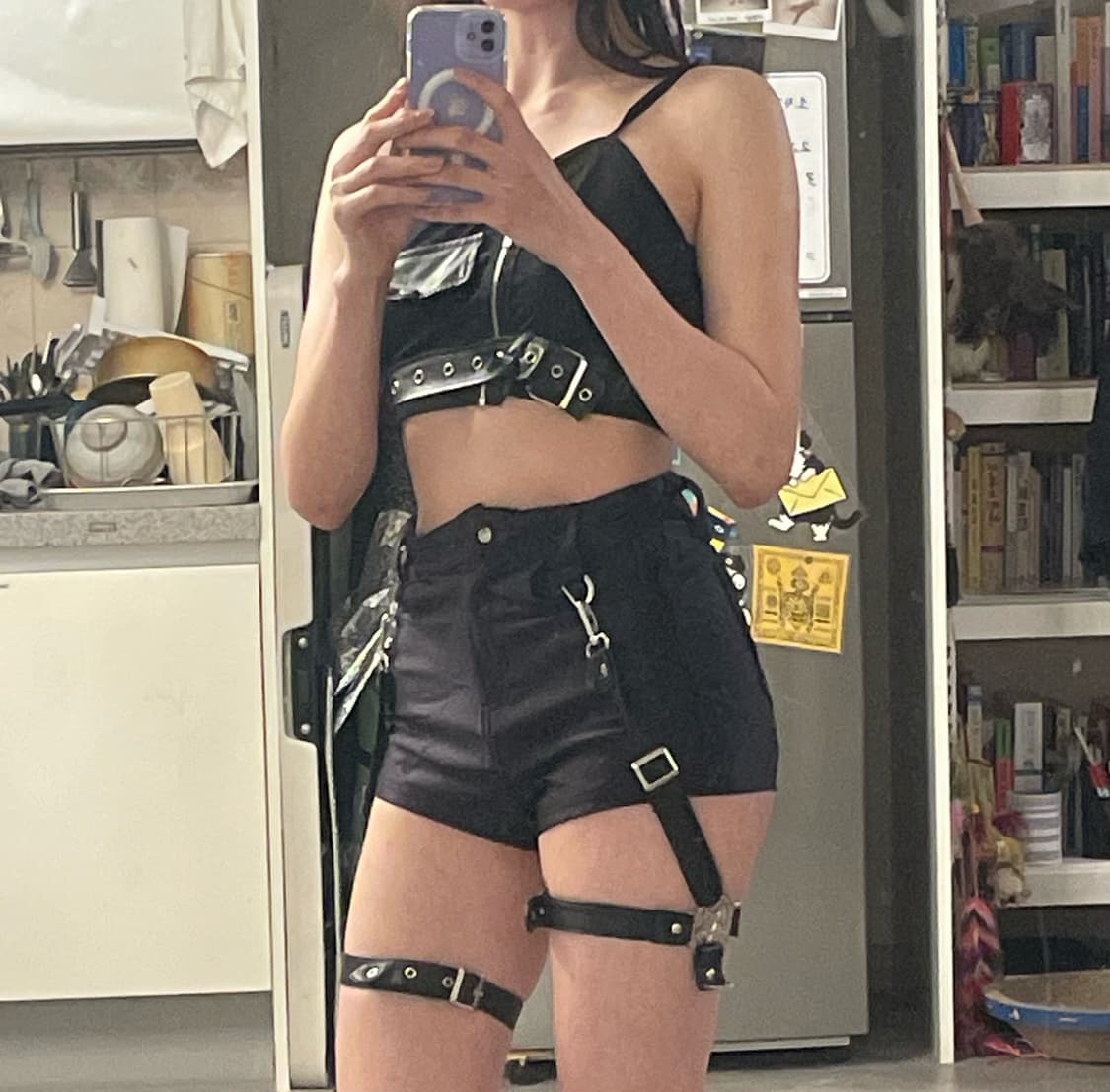 xs 킬스타 블랙 디스코팬츠 숏 펜타그램 가터벨트 일체 세트 상품이미지1