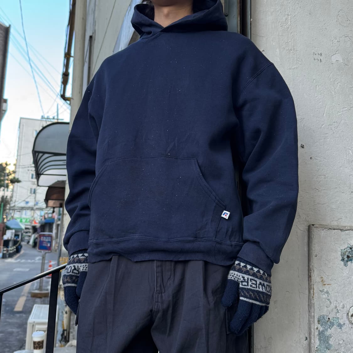 00‘s Russell Athletic Blank Navy Hoodie 상품이미지3