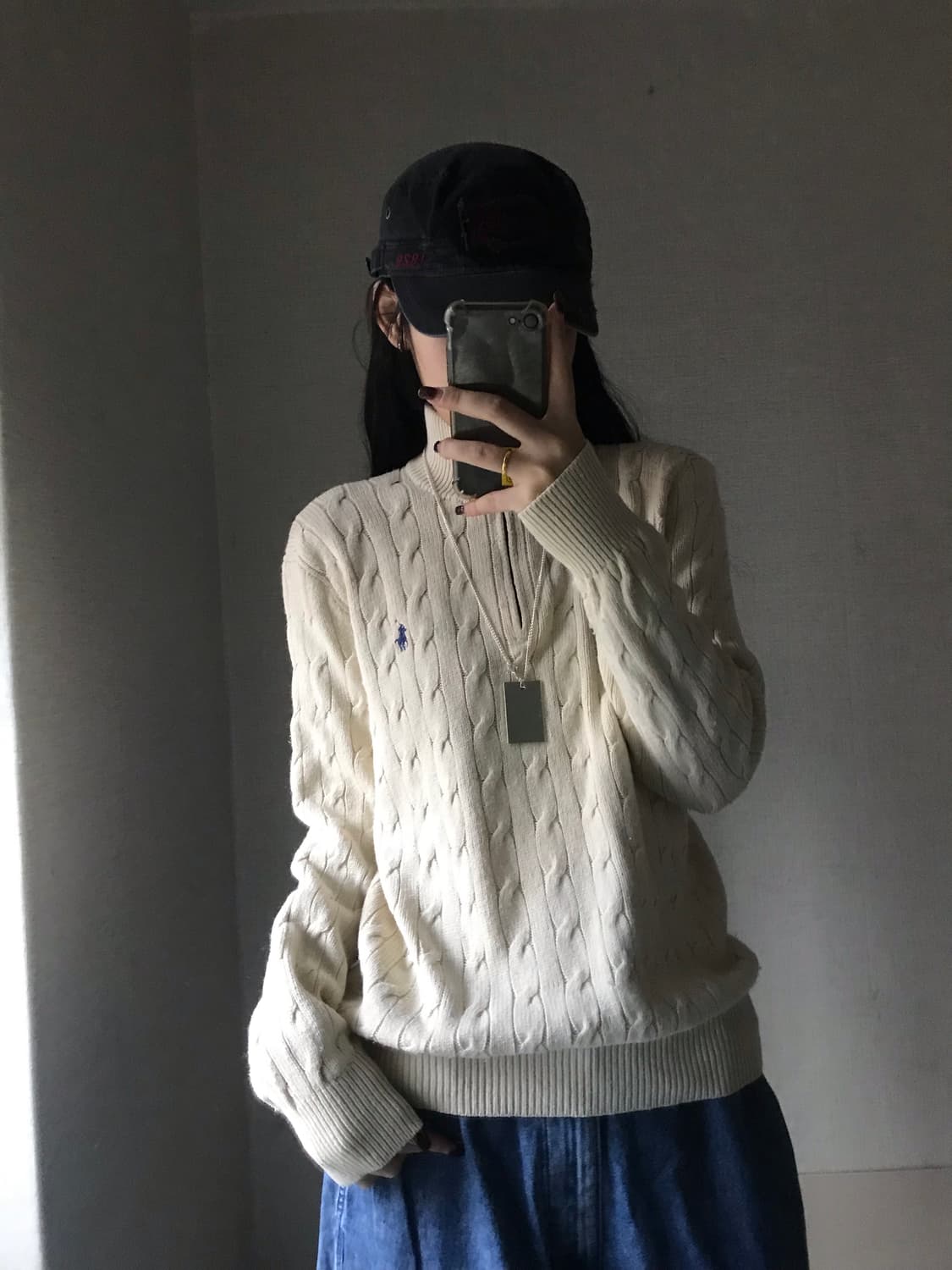 폴로 아이보리 니트 반집업 상품이미지2