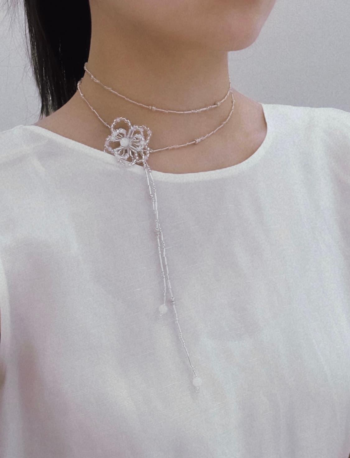 White flower layered necklace 상품이미지4