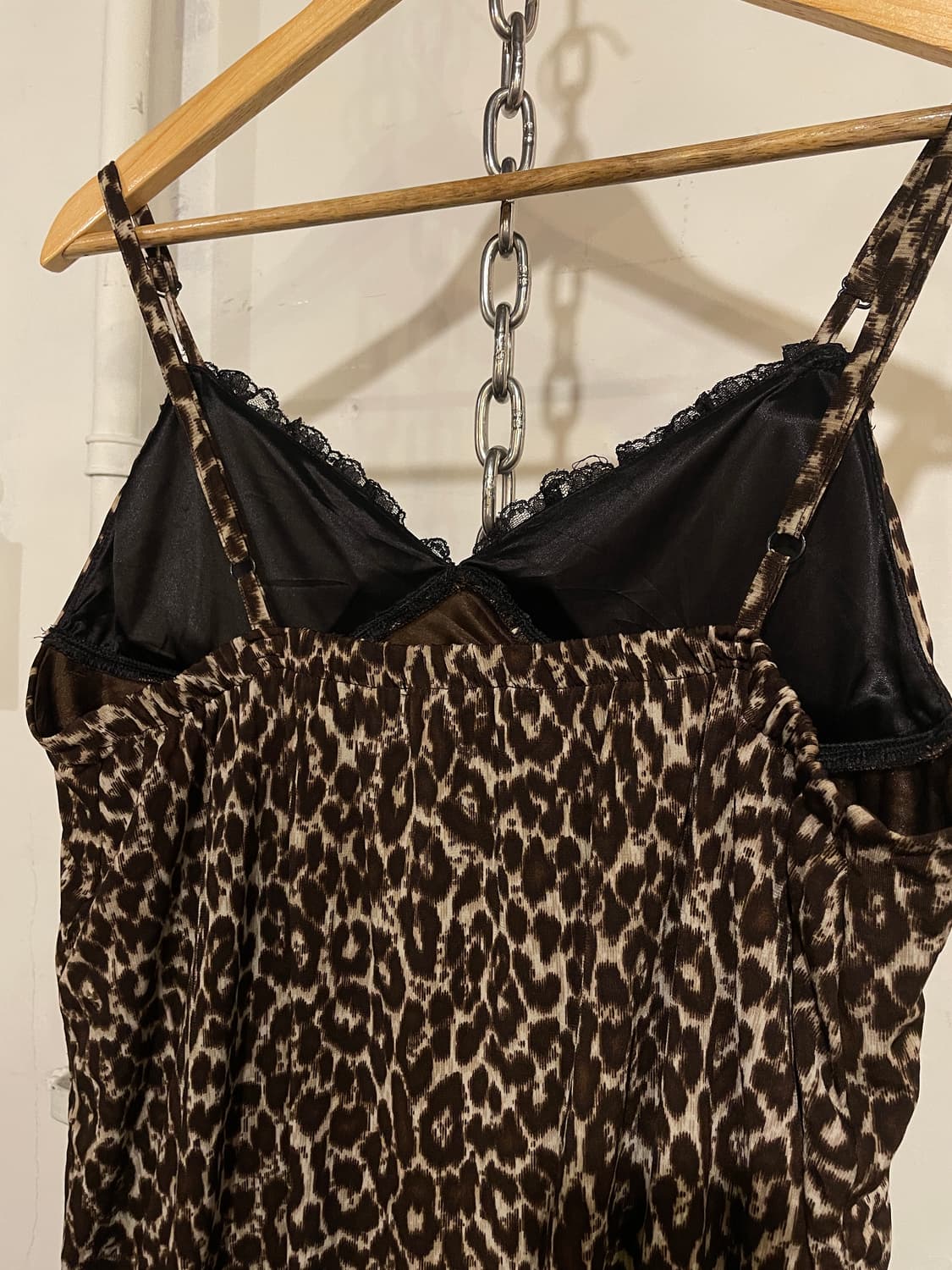 레오파드 패턴 레이스 브라운 슬리브리스 원피스 갸루 상품이미지8