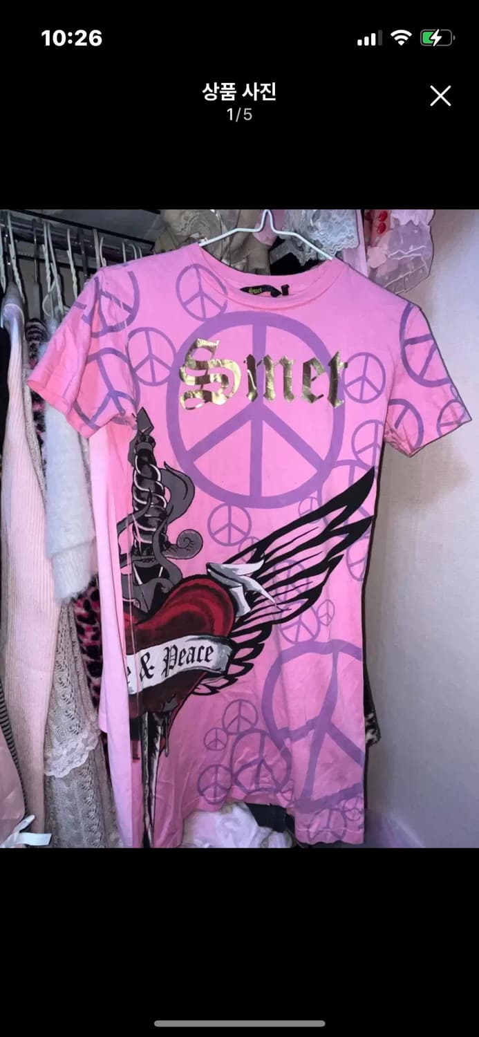 빈티지 갸루 Smet 원피스 핑크 펑크 에드하디깔 티셔츠 상품이미지1