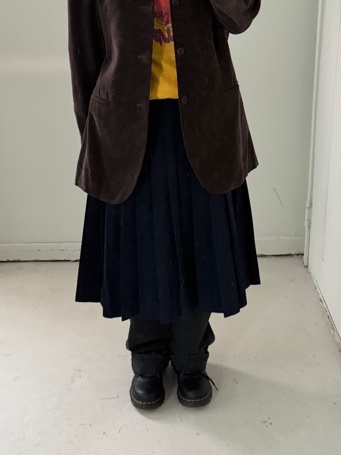 일본빈티지 네이비 플리츠 미디스커트 상품이미지1