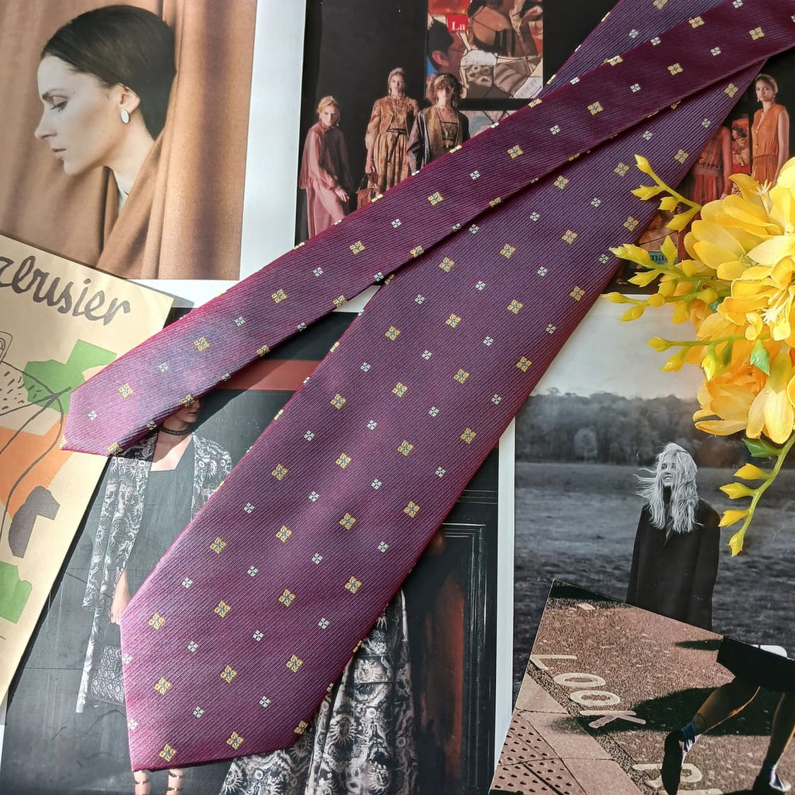 아쿠아스큐텀 실크 와인 컬러 넥타이 9.1cm A+등급 A19656 상품이미지3