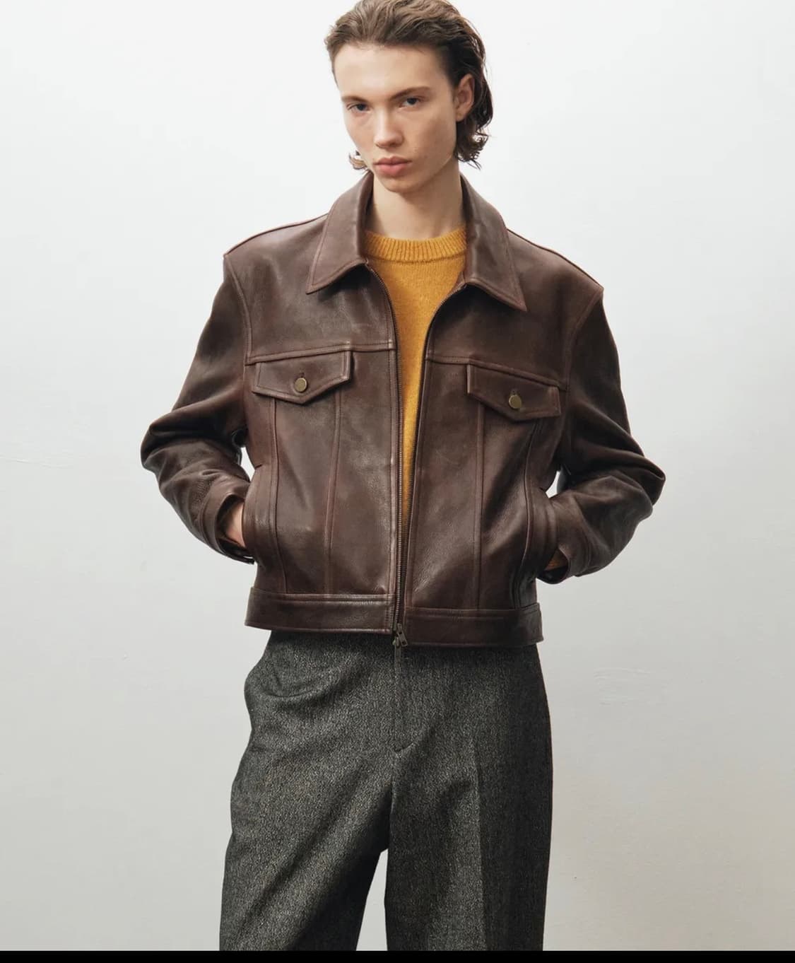 노이어 엔틱 카우 레더 트러커 자켓 브라운 50 상품이미지1