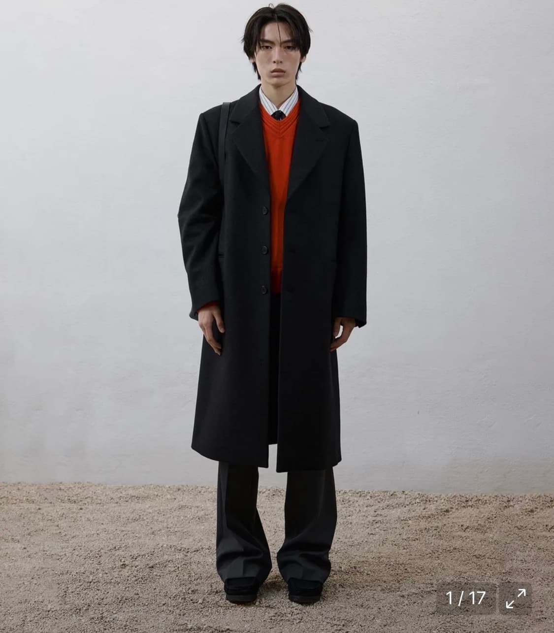 유스 레더 트림 체스터필드 코트 차콜그레이 M 상품이미지1