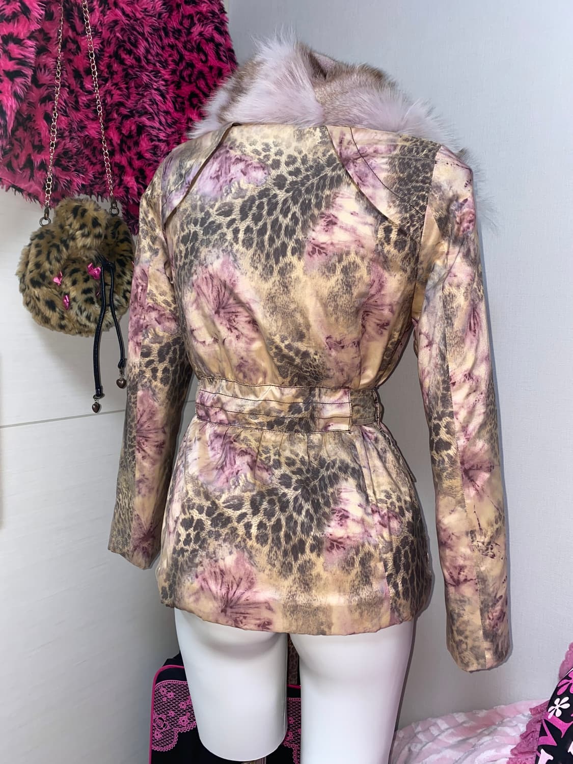 빈티지 레오파드 라벤더 퍼 패딩 오리엔탈 페어리 갸루 호피 상품이미지2