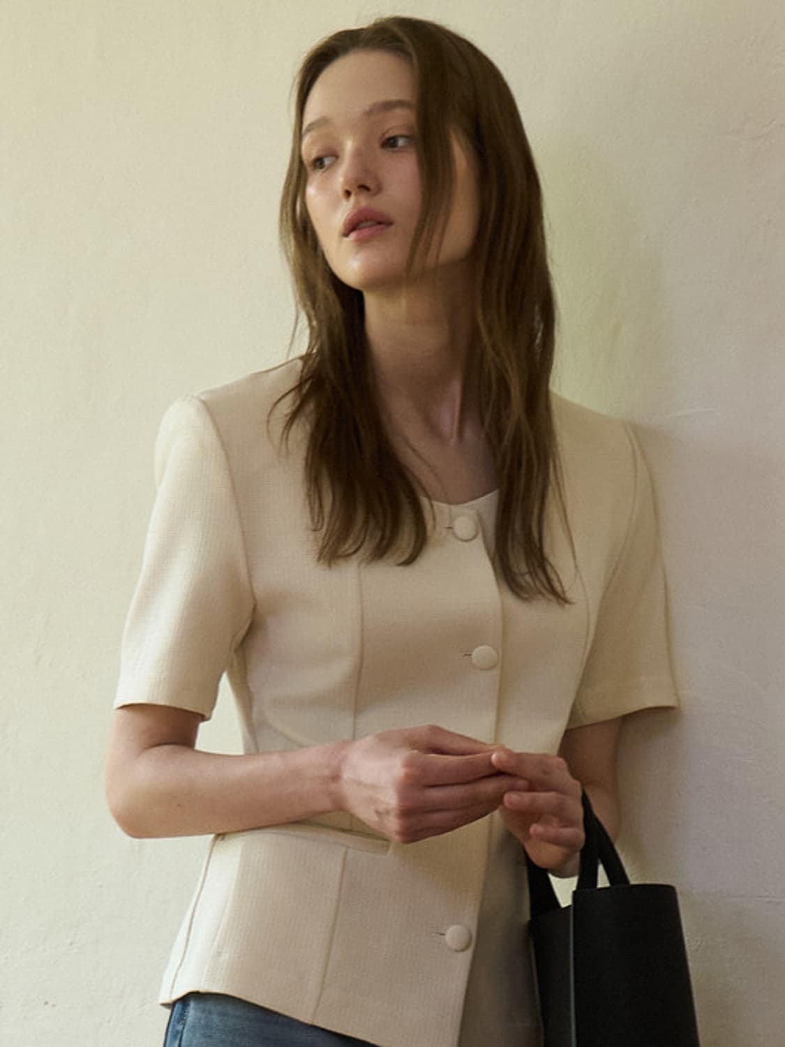 우이 썸머 트위드 스쿱넥 셔츠 자켓 크림아이보리 상품이미지4