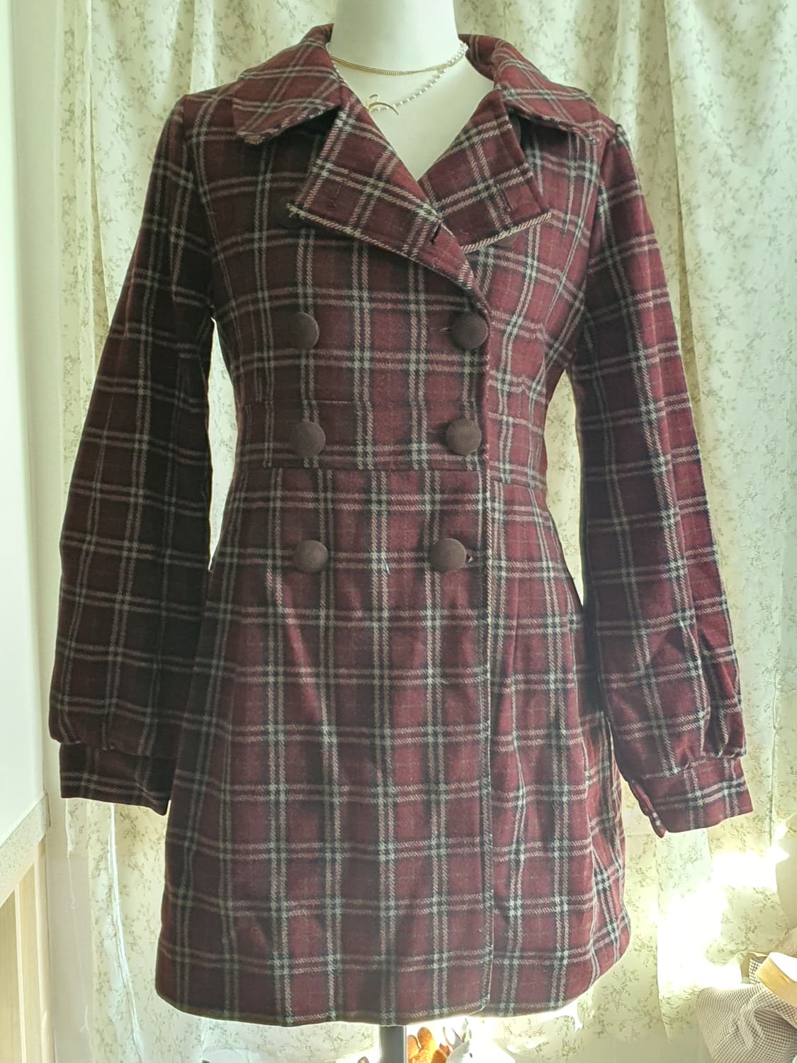 [모리걸] 모리걸코트 리즈리사st 체크 더블 버튼 모직 코트 상품이미지1