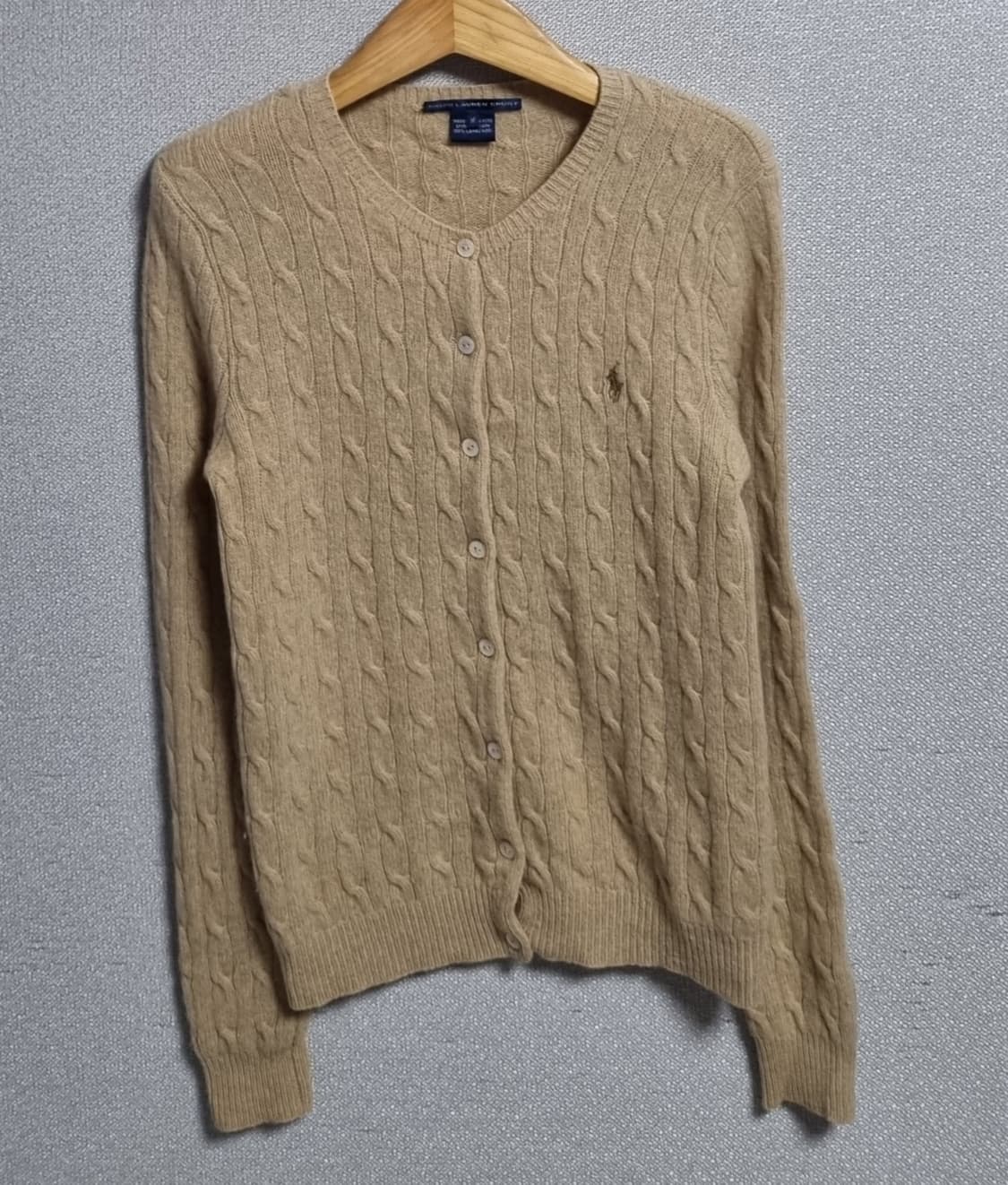 실측 XS (44) 폴로 진베이지 꽈배기 니트 가디건 상품이미지1