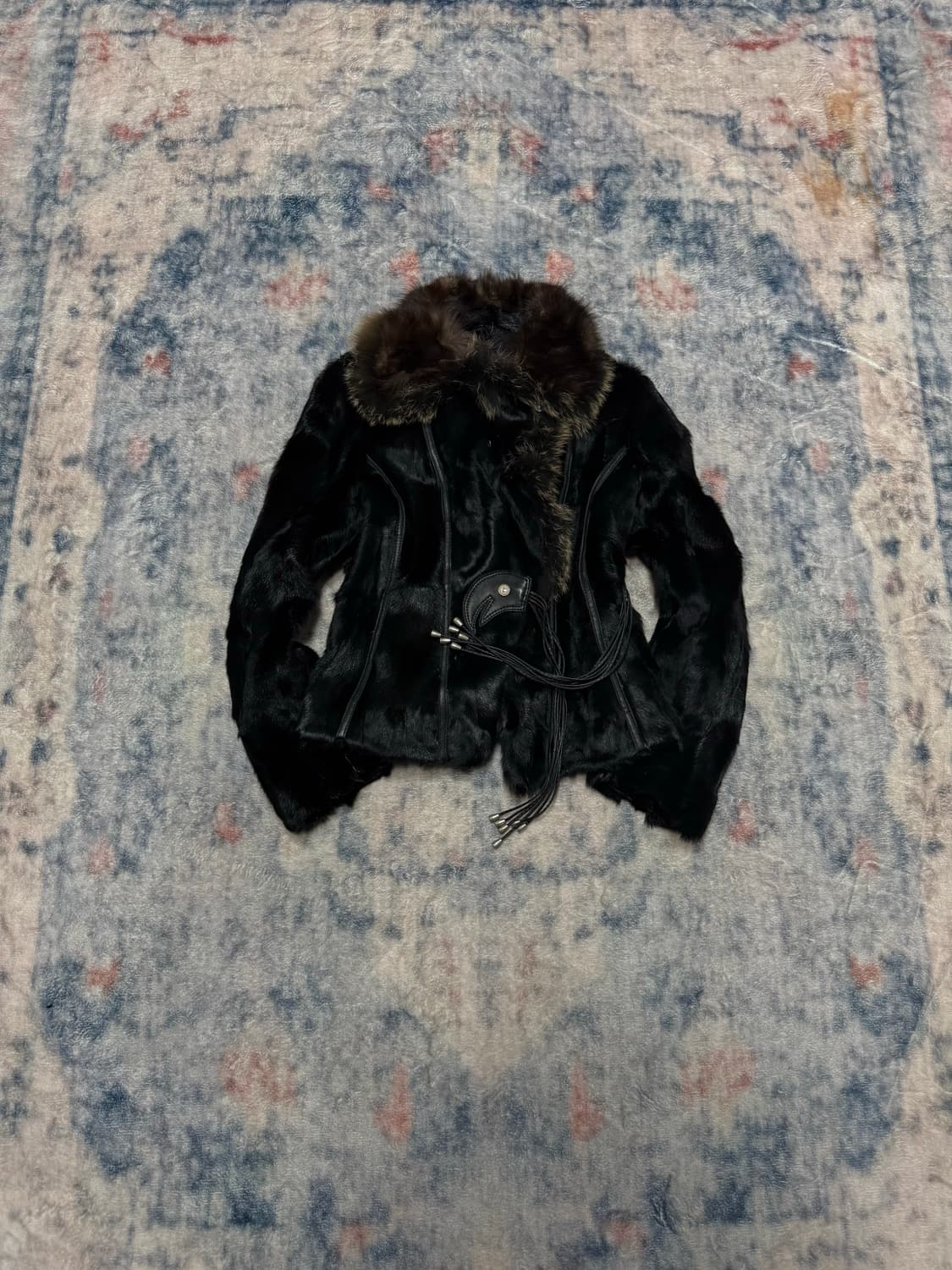 Unknwon fox fur trimming leather jacket 상품이미지2