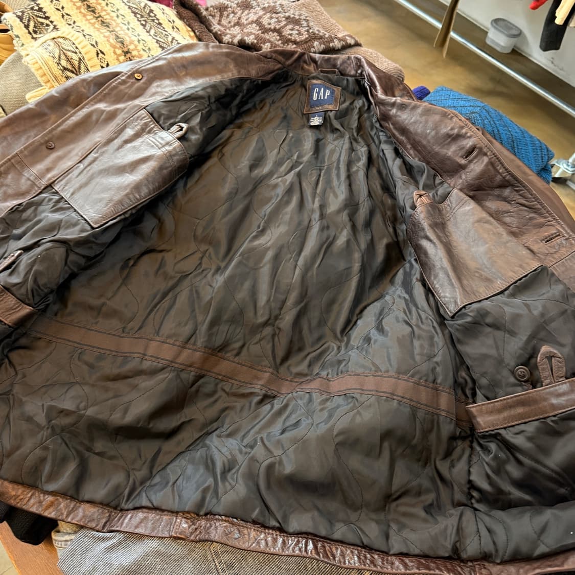 올드 갭 레더 카코트 브라운 L 인도생산 상품이미지5