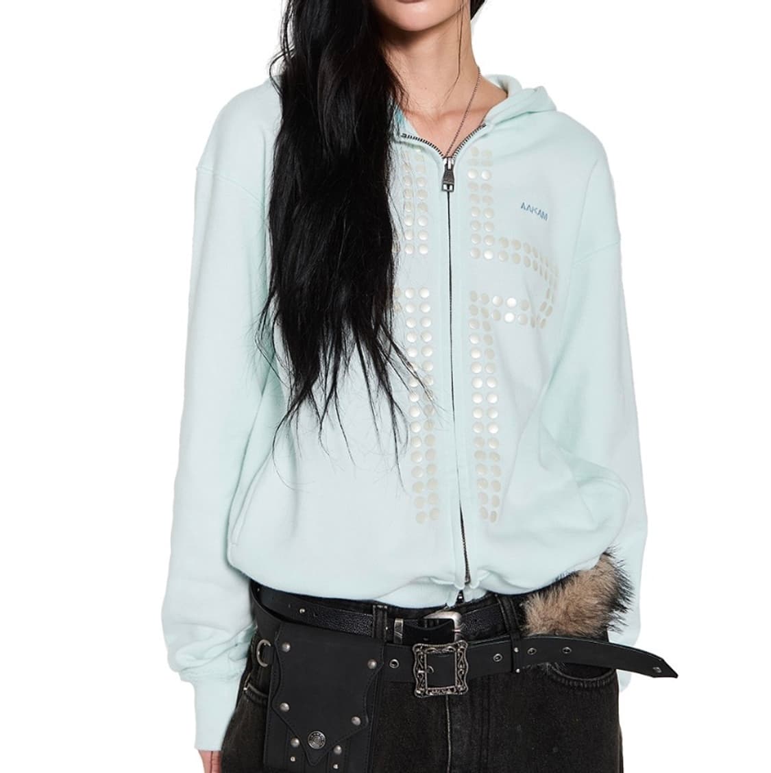 아캄 크로스 라인스톤 후드집업 아이스블루 2 상품이미지2