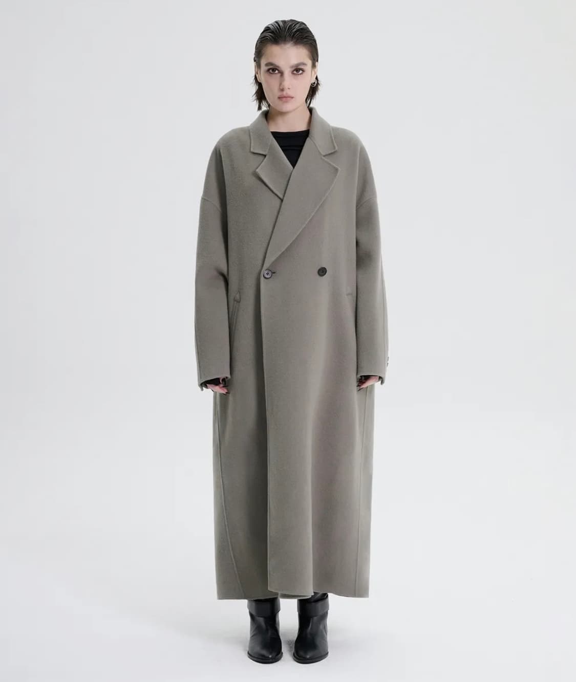 트리밍버드 핸드메이드 와이드 롱코트 카키 그레이 2size 상품이미지3