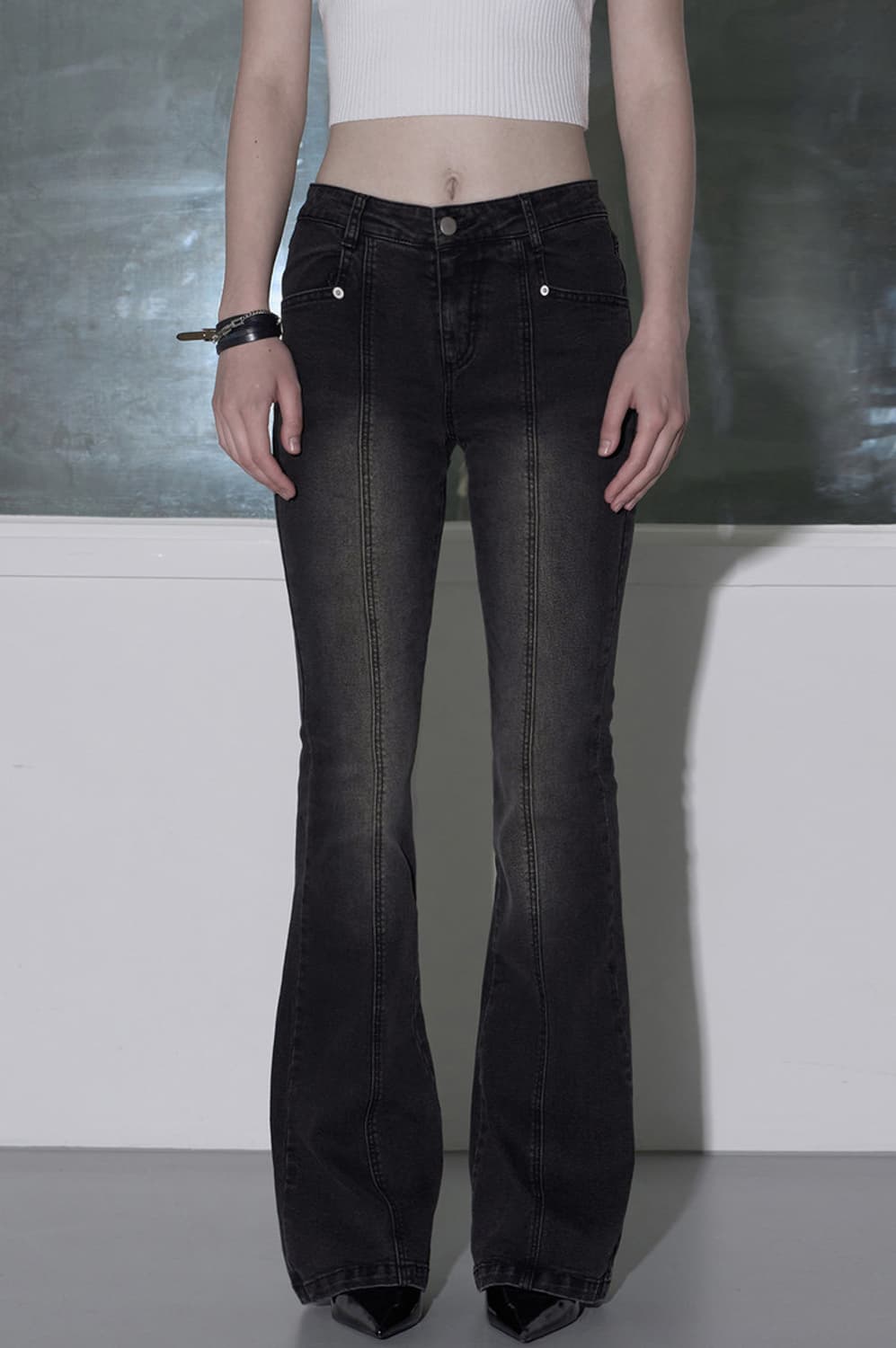 [M] 헬레네파리스 워시드 부츠컷 데님 팬츠 그레이 상품이미지1