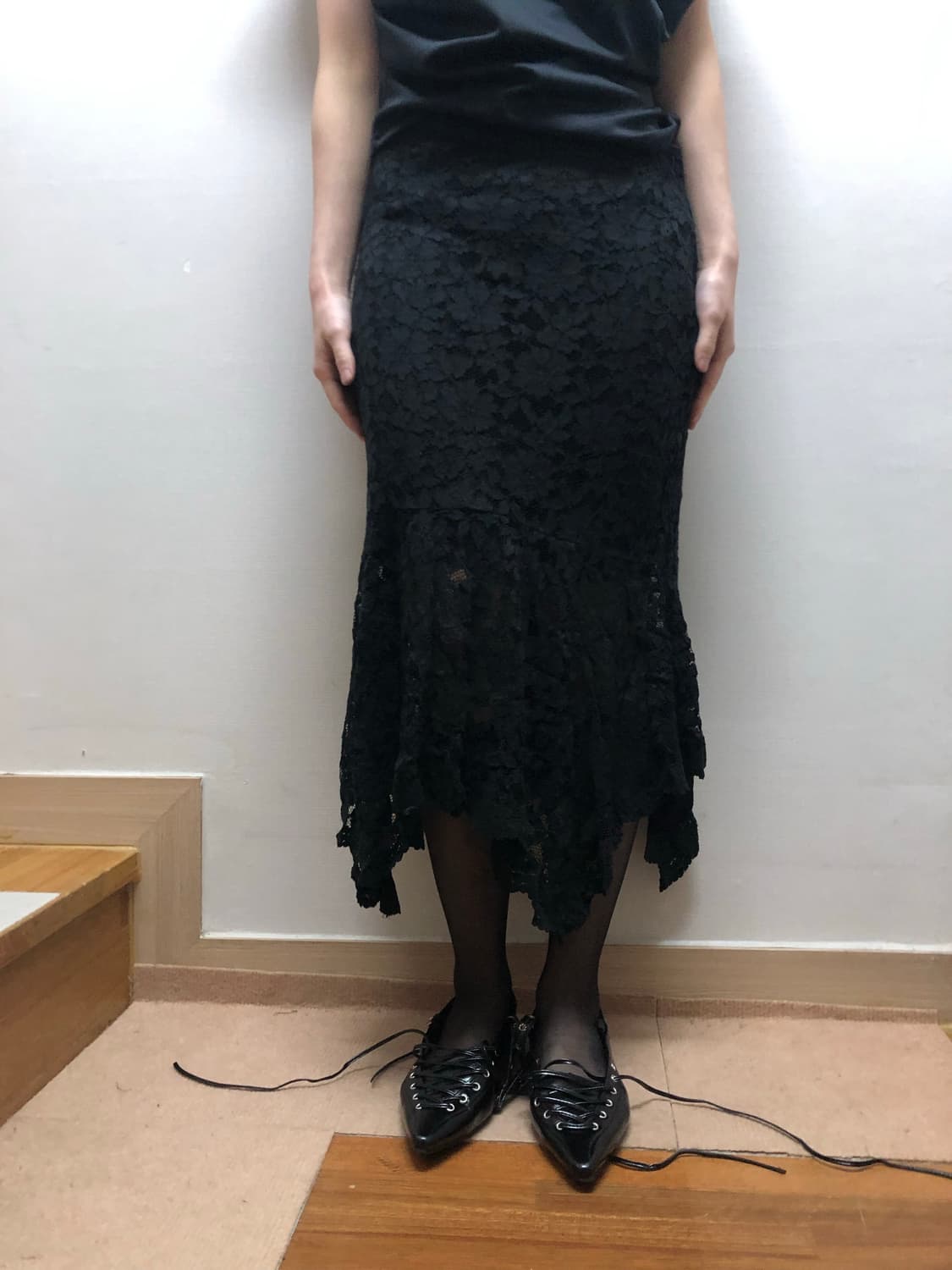 빈티지 블랙 레이스 롱 스커트 상품이미지1