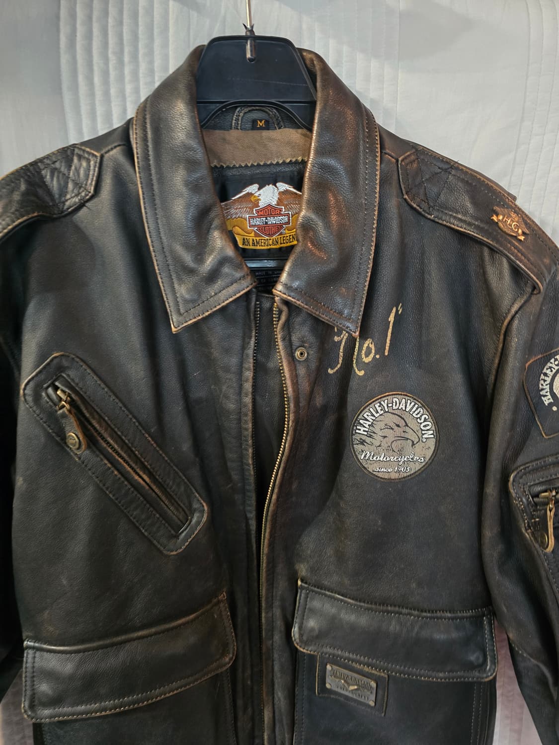 할리데이비슨 소가죽 패치 빈티지 항공점퍼 상품이미지1
