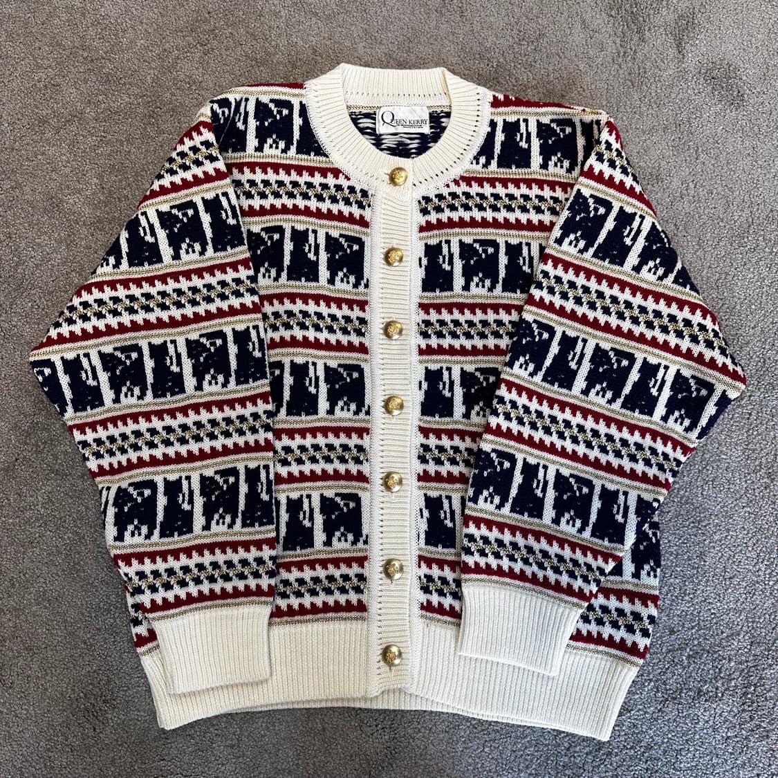 재패니즈빈티지 캣 패턴 울 혼방 가디건M 상품이미지2