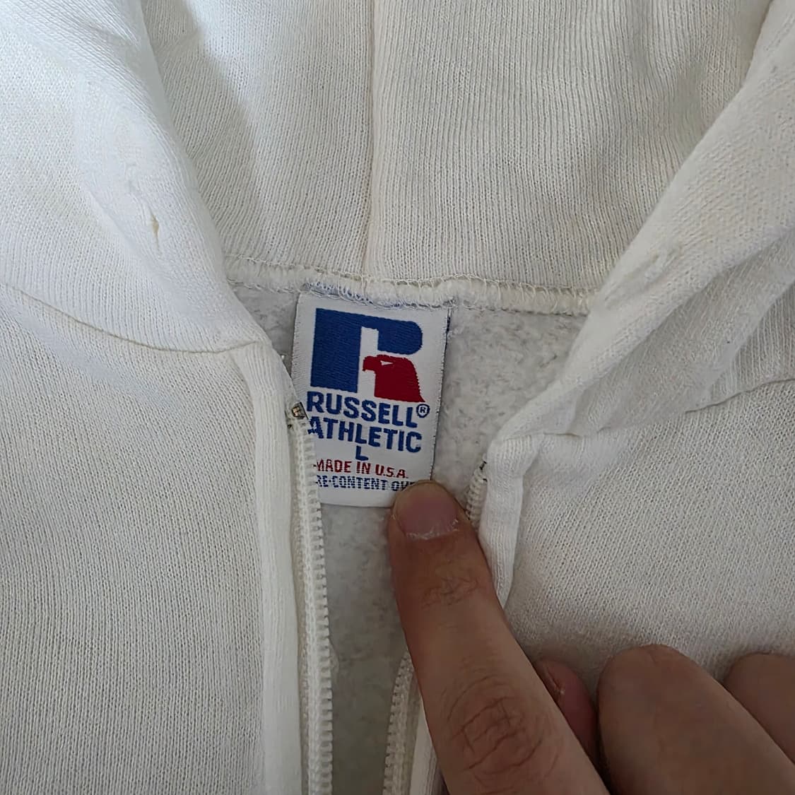 [L] 90s USA 빈티지 러셀 애슬레틱 후드집업 화이트 상품이미지6