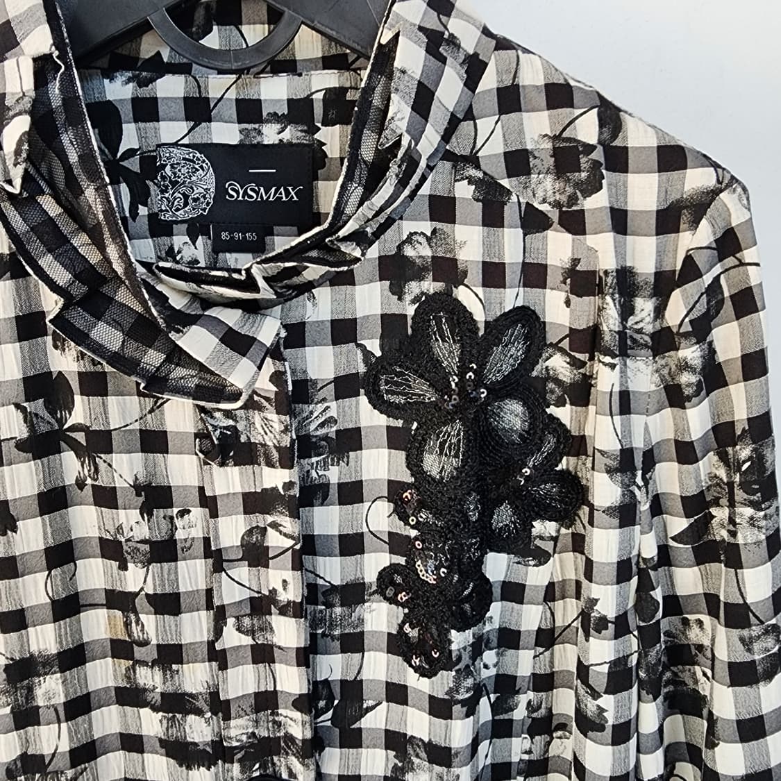 식스막스 체크무늬 블랙 플라워 롱 코트 상품이미지5