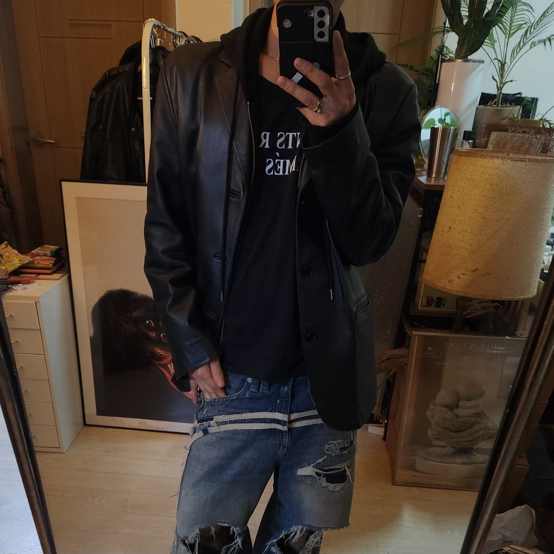 빈티지 레더 블레이저 대디핏 쎄미오버핏 상품이미지9