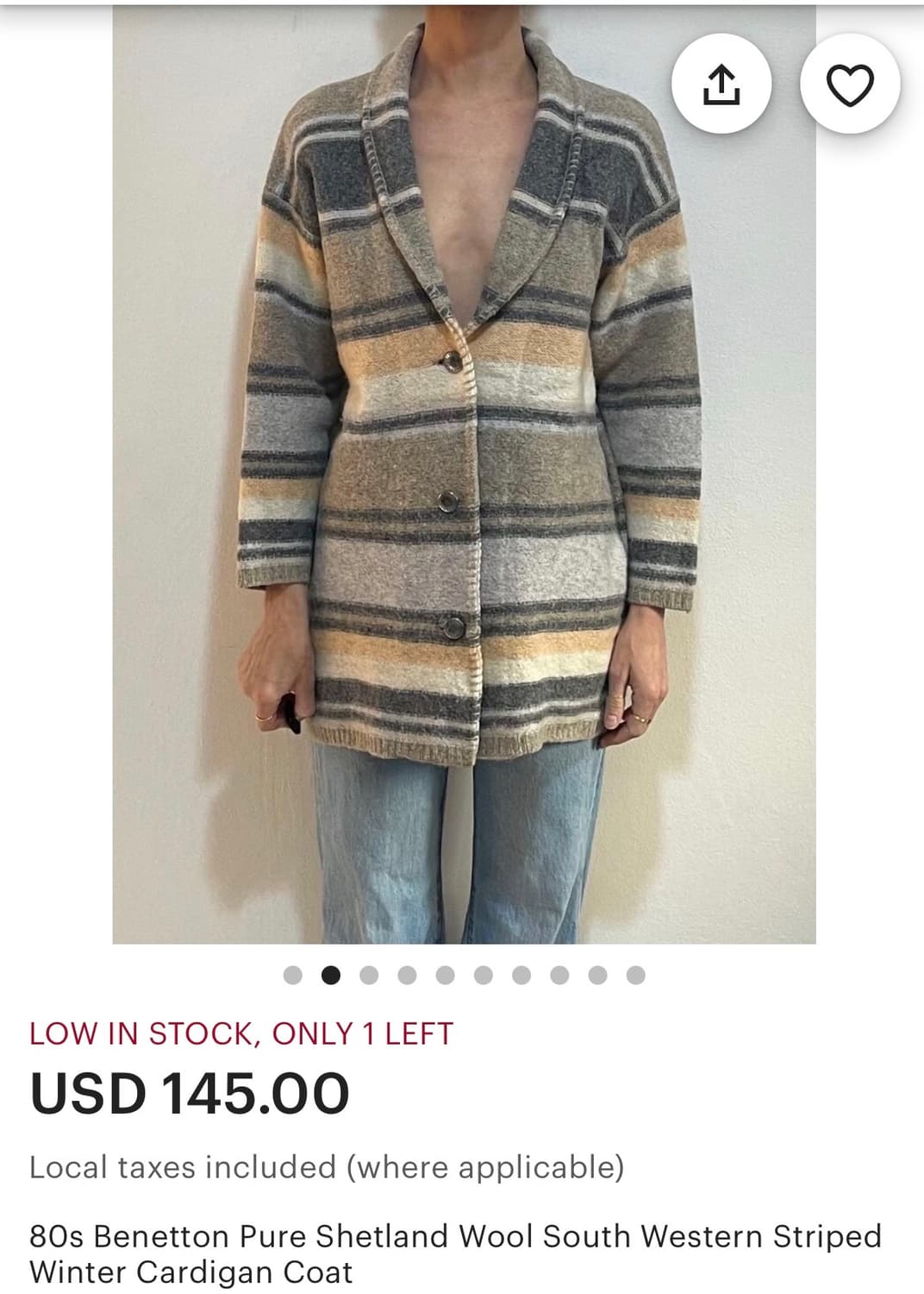 80s 베네통 Pure Shetland Wool 가디건 상품이미지7