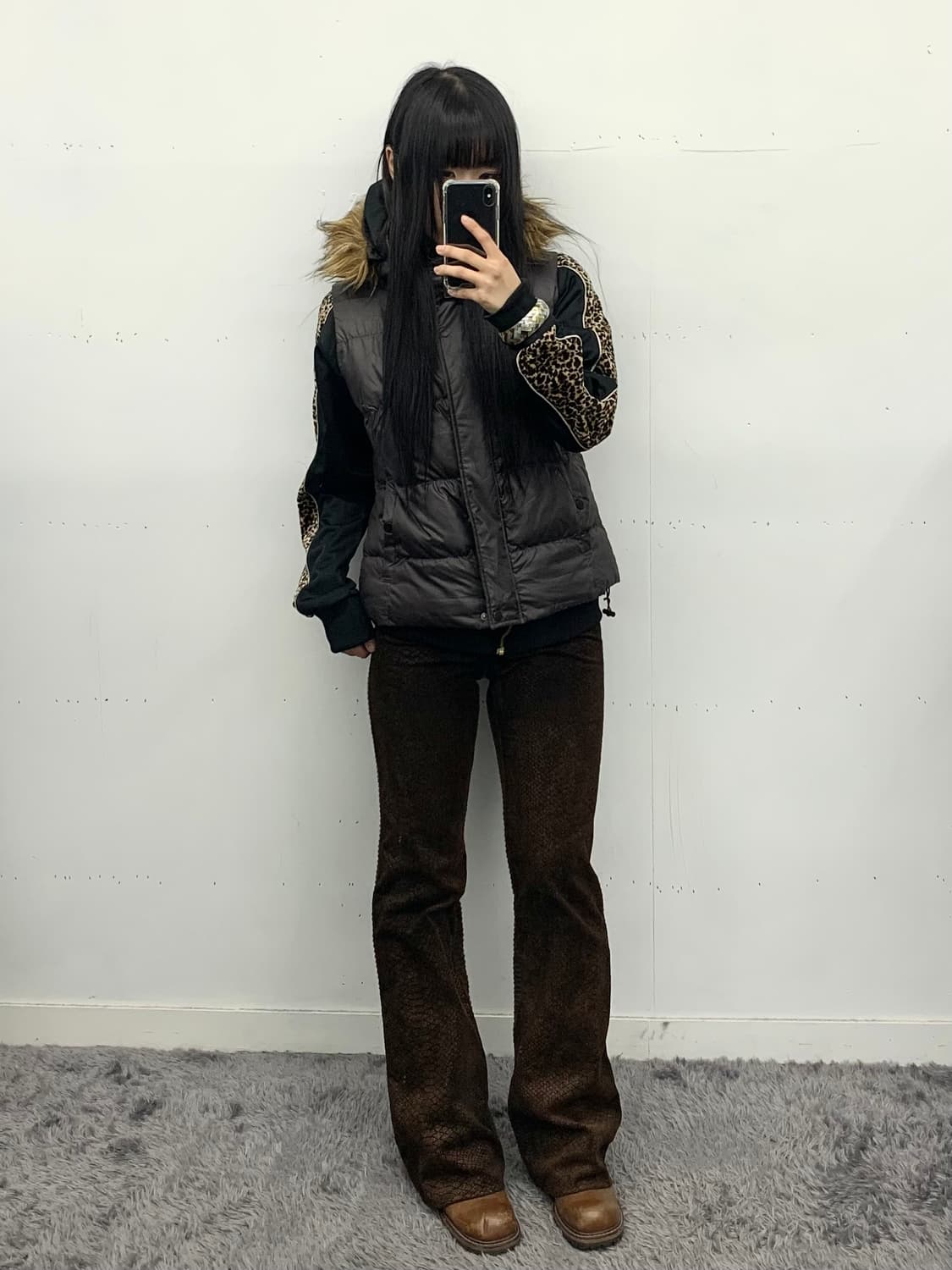 Y2k 그레이 퍼 다운 베스트 상품이미지1