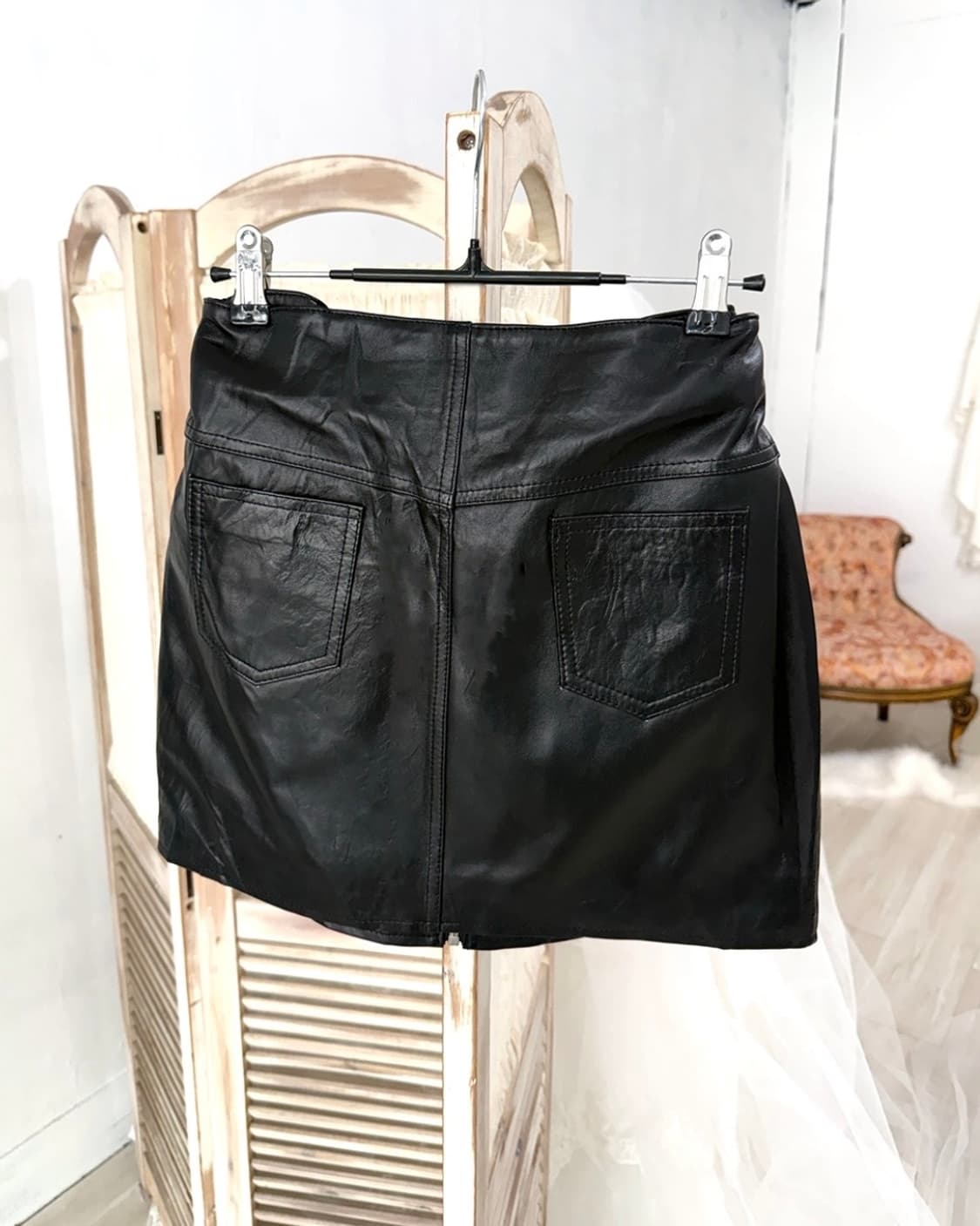 Black Belted Lambskin Zip Mini Skirt 상품이미지7