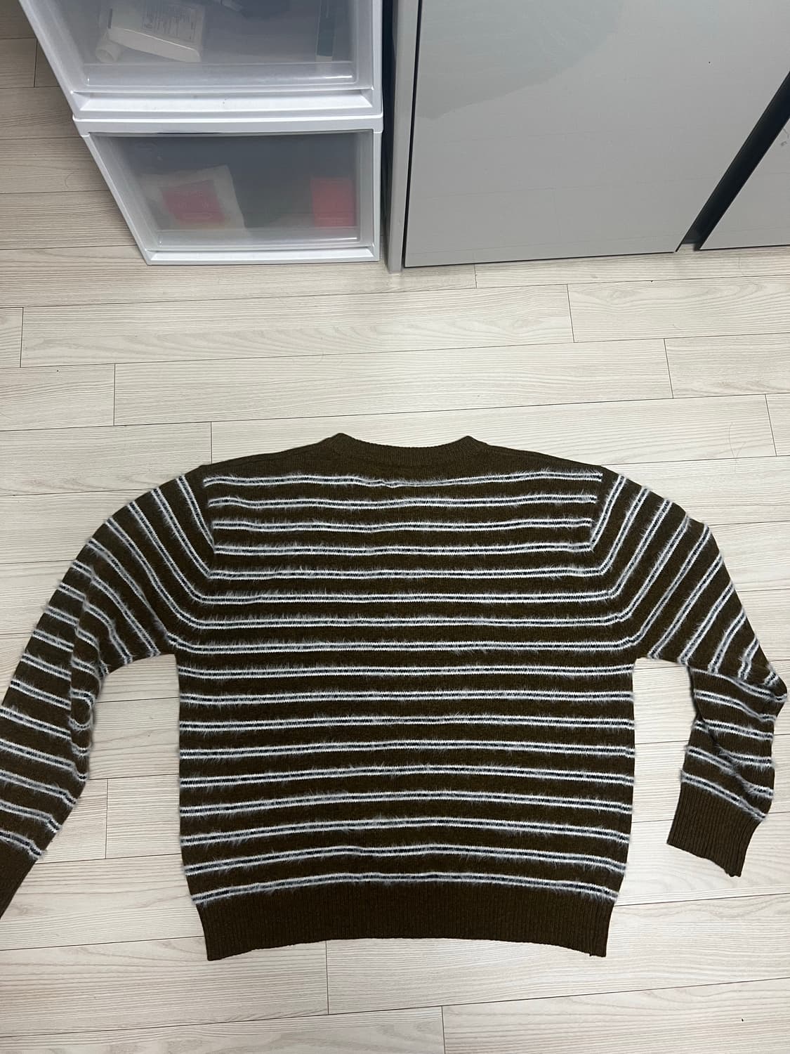 웨이비니스 헤어리 스트라이프 니트 카키 브라운2 사이즈 상품이미지2