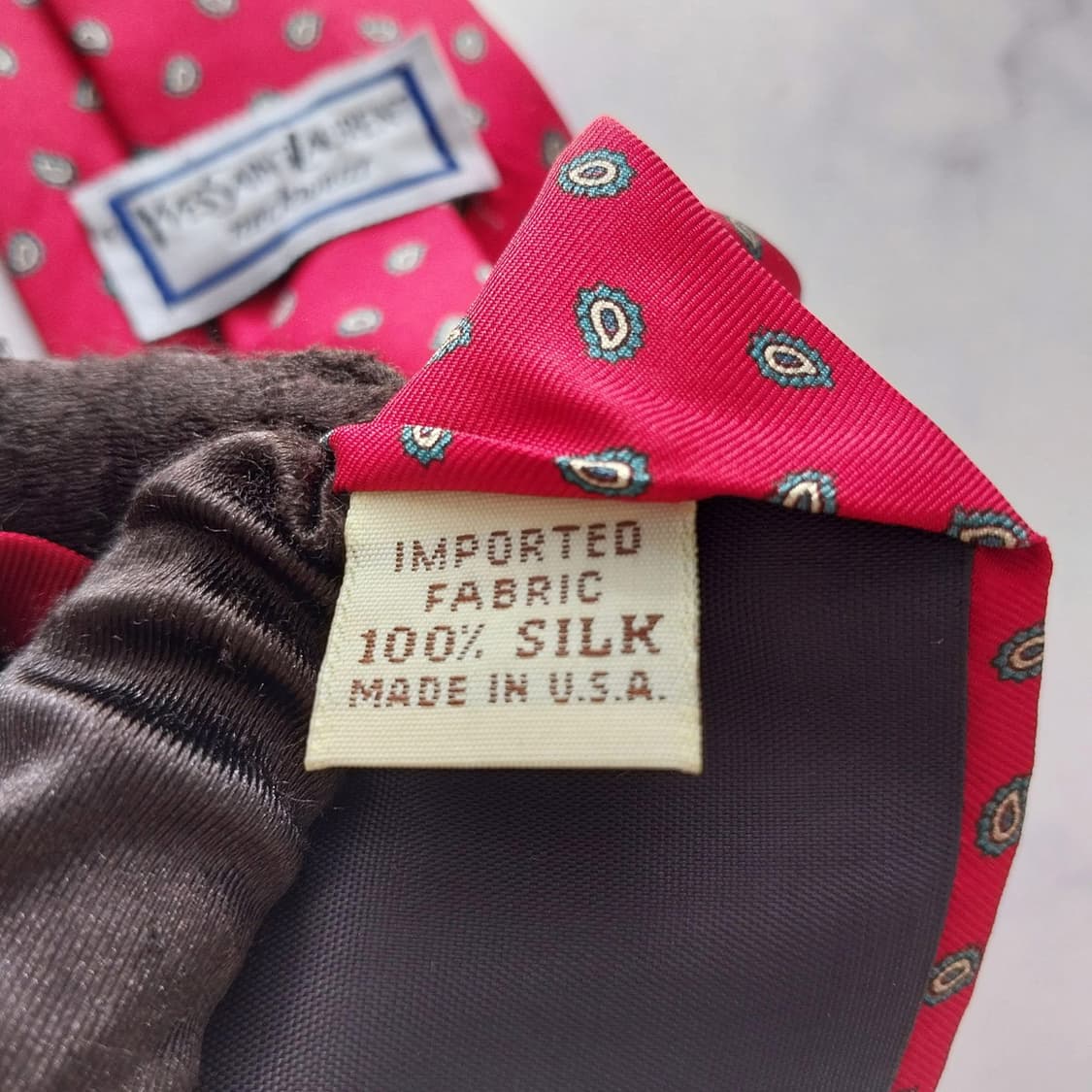 입생로랑 실크 레드 페이즐리 패턴 넥타이 8.7cm A+등급 K1868
 상품이미지10