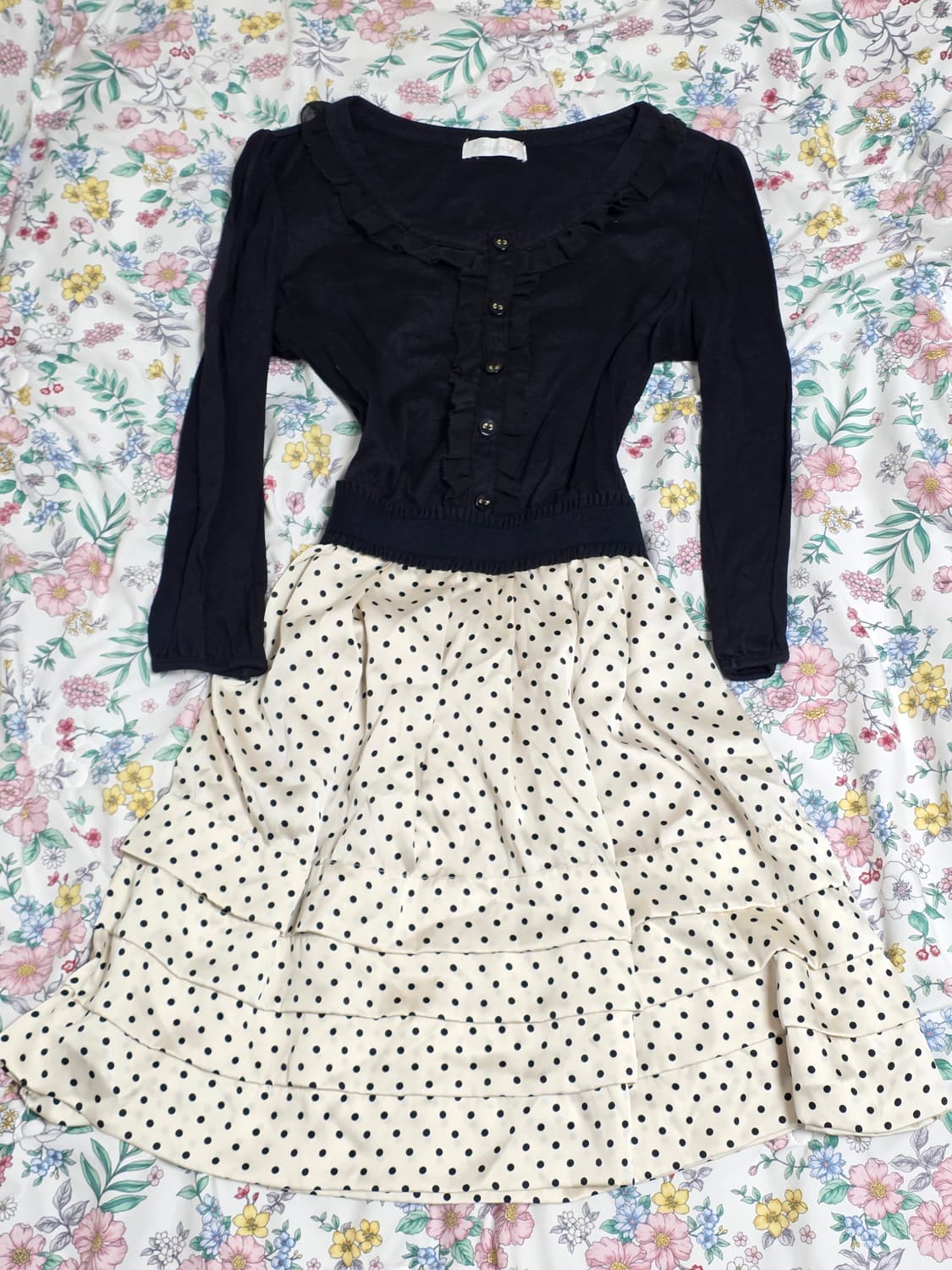 일본빈티지)블랙 고딕모리걸 로맨틱 로리타 레이스도트캉캉 일체형원피스 상품이미지2