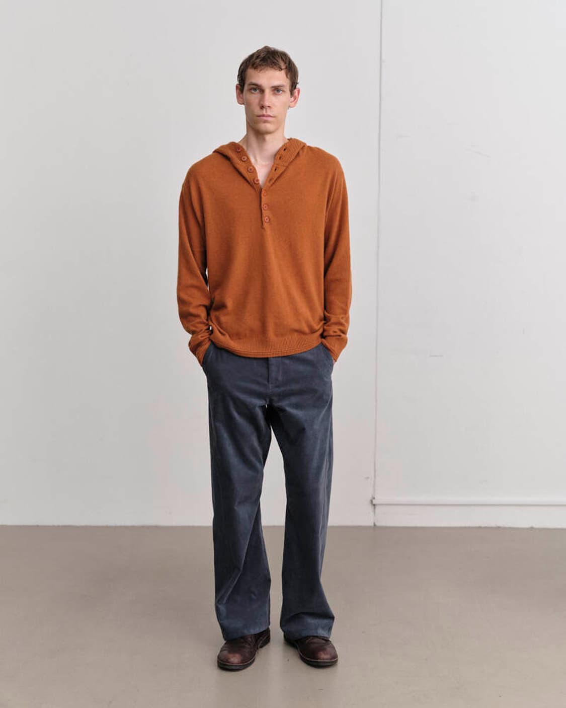 M]컬러컬러 니트 후디 오랜지 상품이미지1