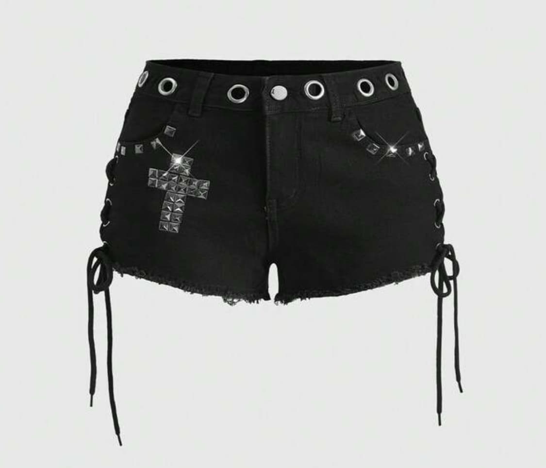 펑크 리벳 데님 블랙 반바지 숏팬츠 핫팬츠 상품이미지1